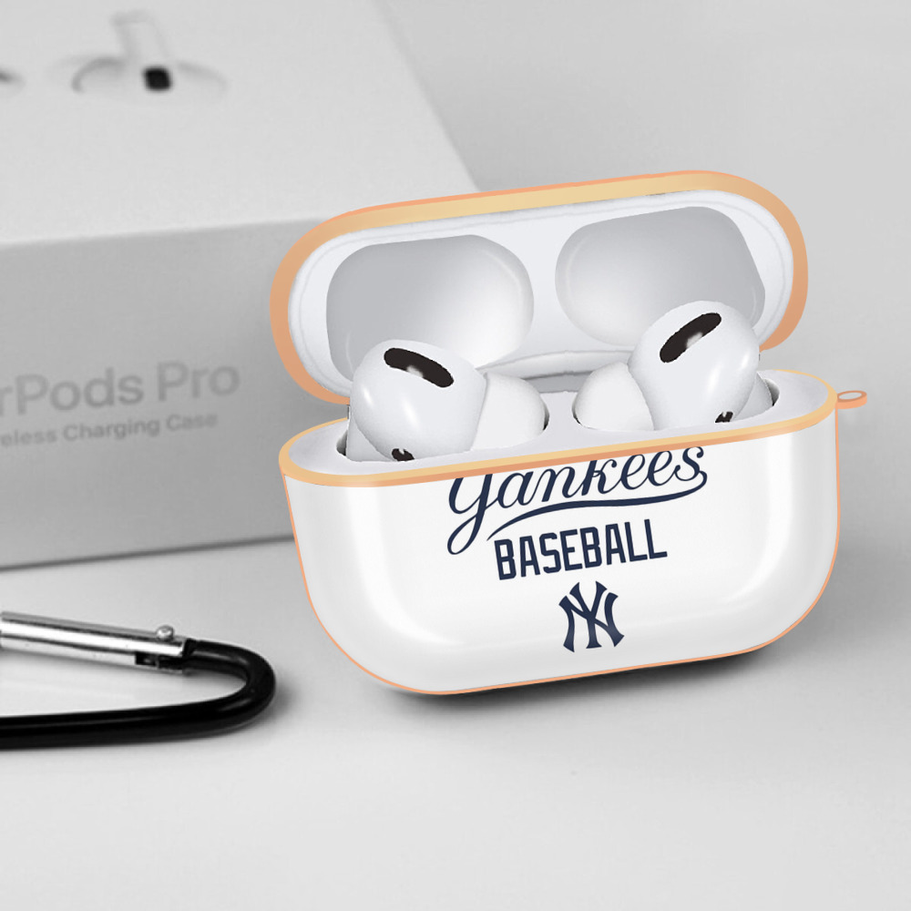 New York Yankees Baseball AirPods Pro Protective Case Rose Gold, Flexible PC Material, Precise Fit, Anti-Slip Cover, Full Protection, Fingerprint Resistant, Washable With Keychain