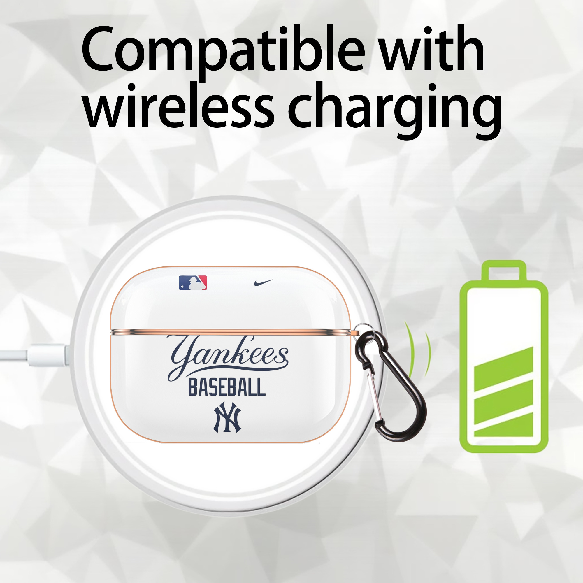 New York Yankees Baseball AirPods Pro Protective Case Rose Gold, Flexible PC Material, Precise Fit, Anti-Slip Cover, Full Protection, Fingerprint Resistant, Washable With Keychain