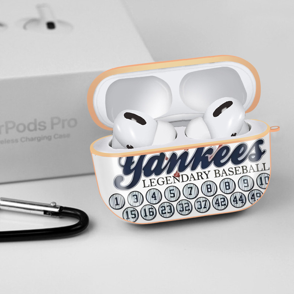 New York Yankees Legendary Baseball AirPods Pro Protective Case Rose Gold, Flexible PC Material, Precise Fit, Anti-Slip Cover, Full Protection, Fingerprint Resistant, Washable With Keychain