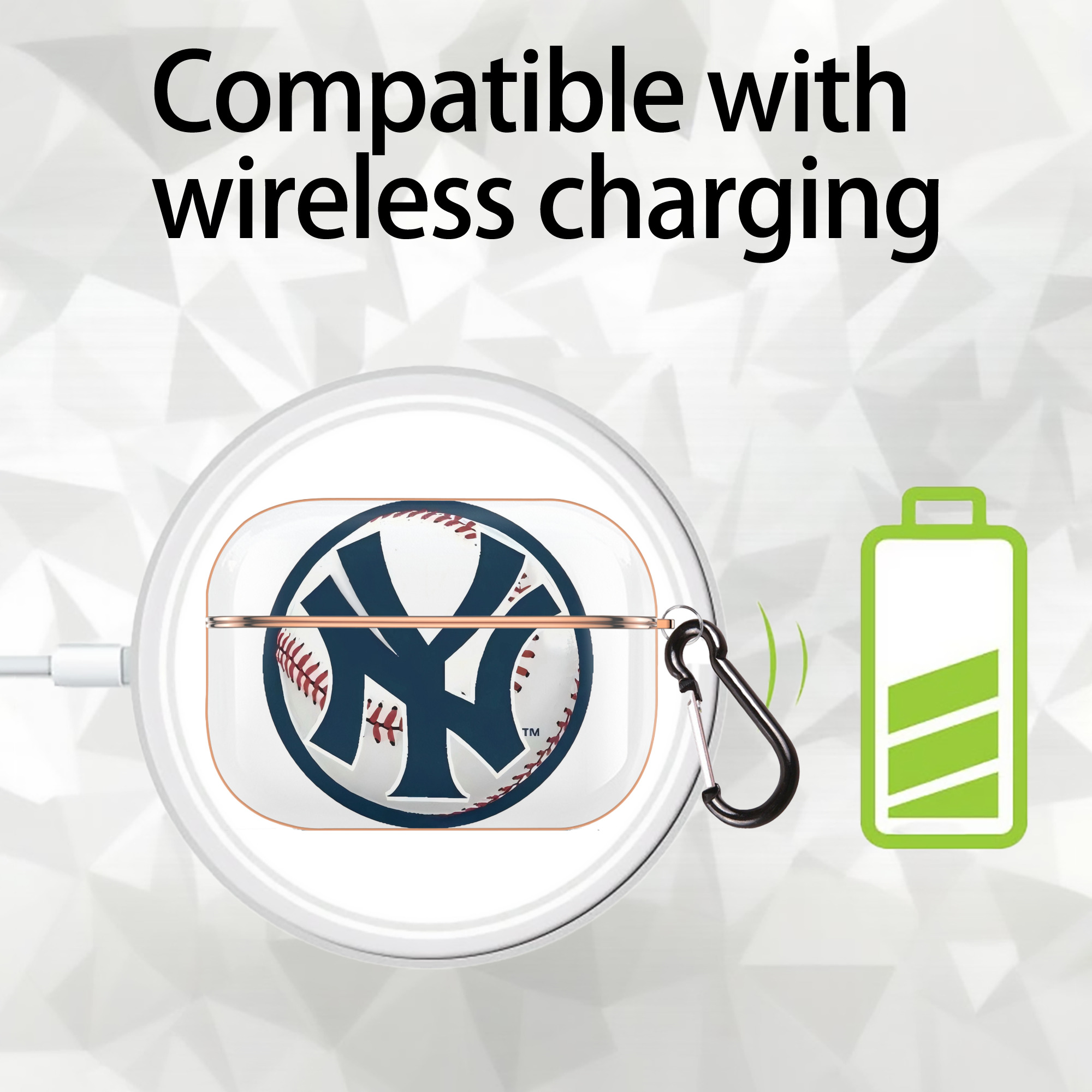 New York Yankees Baseball AirPods Pro Protective Case Rose Gold, Flexible PC Material, Precise Fit, Anti-Slip Cover, Full Protection, Fingerprint Resistant, Washable With Keychain