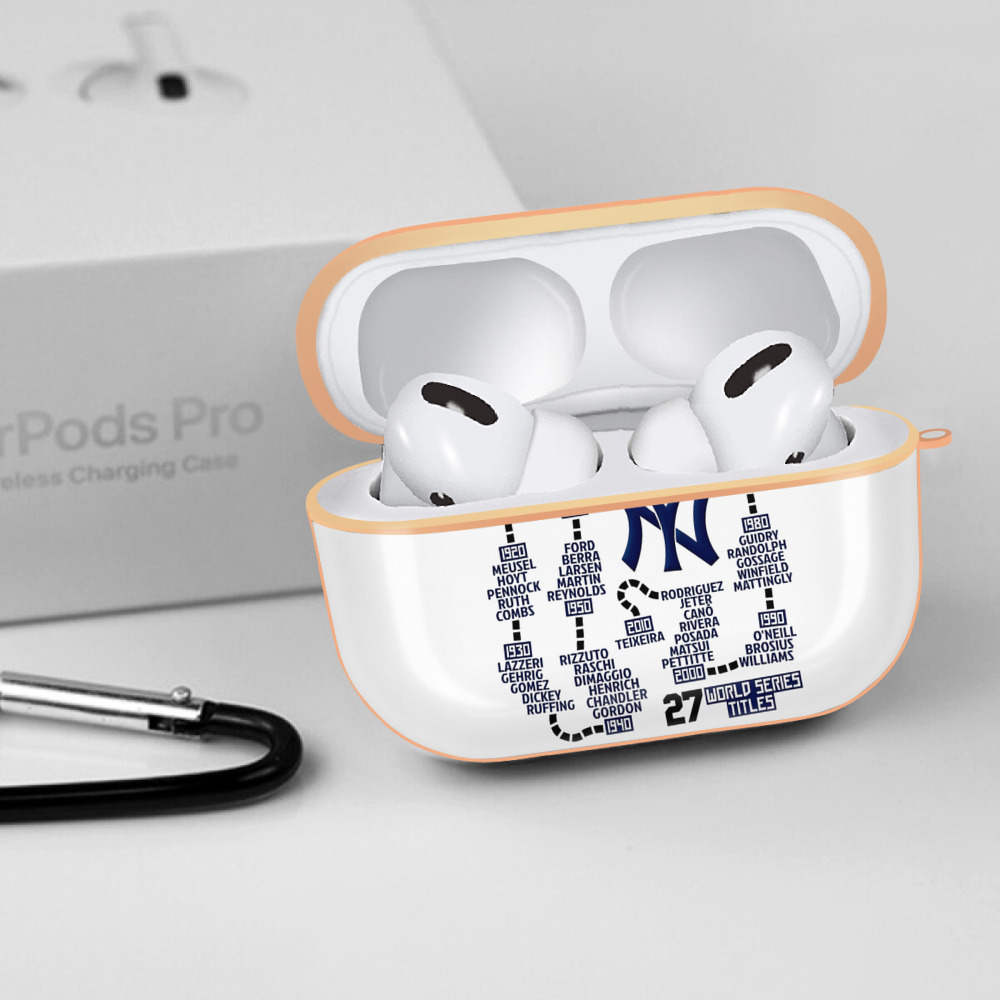 New York Yankees 27 World Series Titles AirPods Pro Protective Case Rose Gold, Flexible PC Material, Precise Fit, Anti-Slip Cover, Full Protection, Fingerprint Resistant, Washable With Keychain