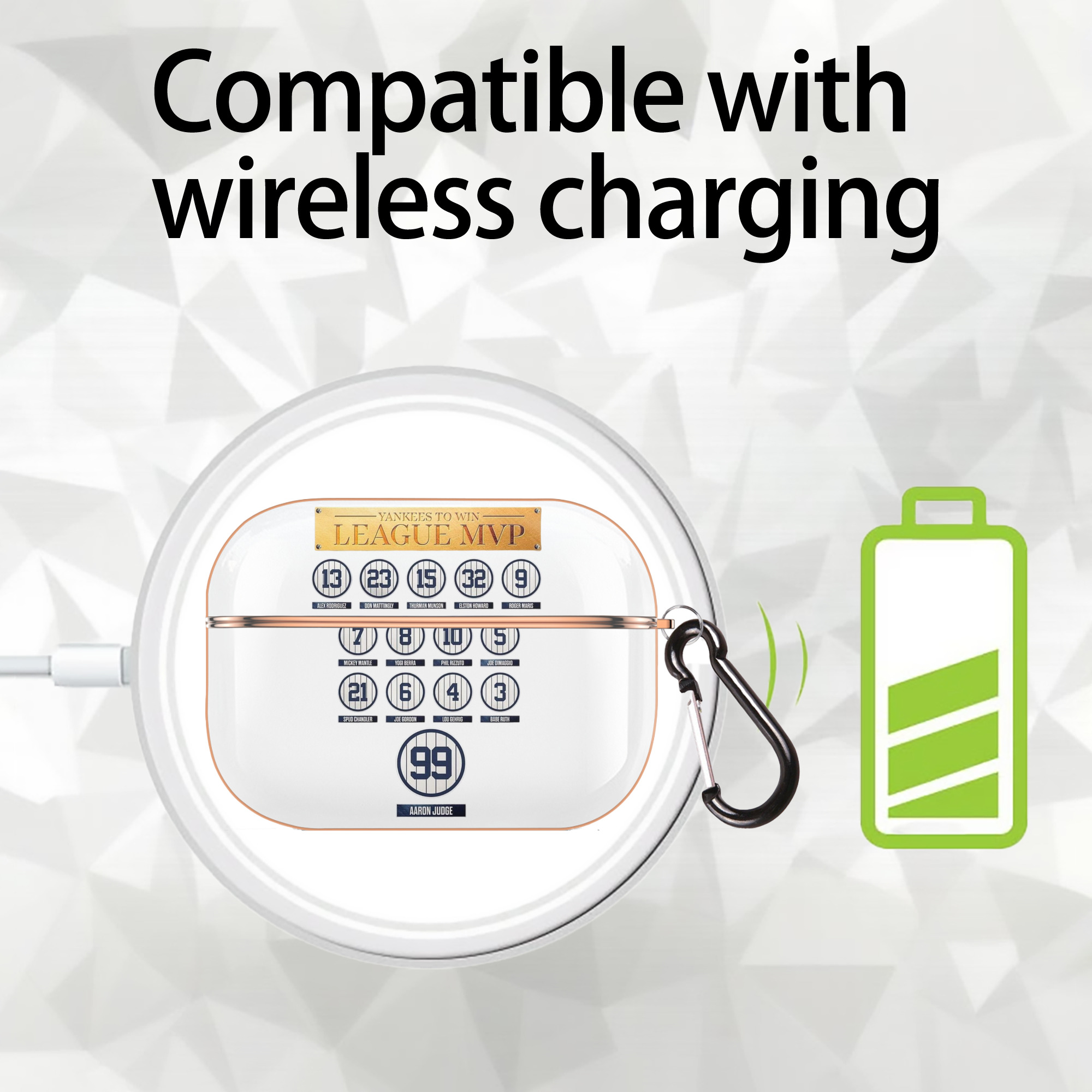 New York Yankees To Win League MVP AirPods Pro Protective Case Rose Gold, Flexible PC Material, Precise Fit, Anti-Slip Cover, Full Protection, Fingerprint Resistant, Washable With Keychain