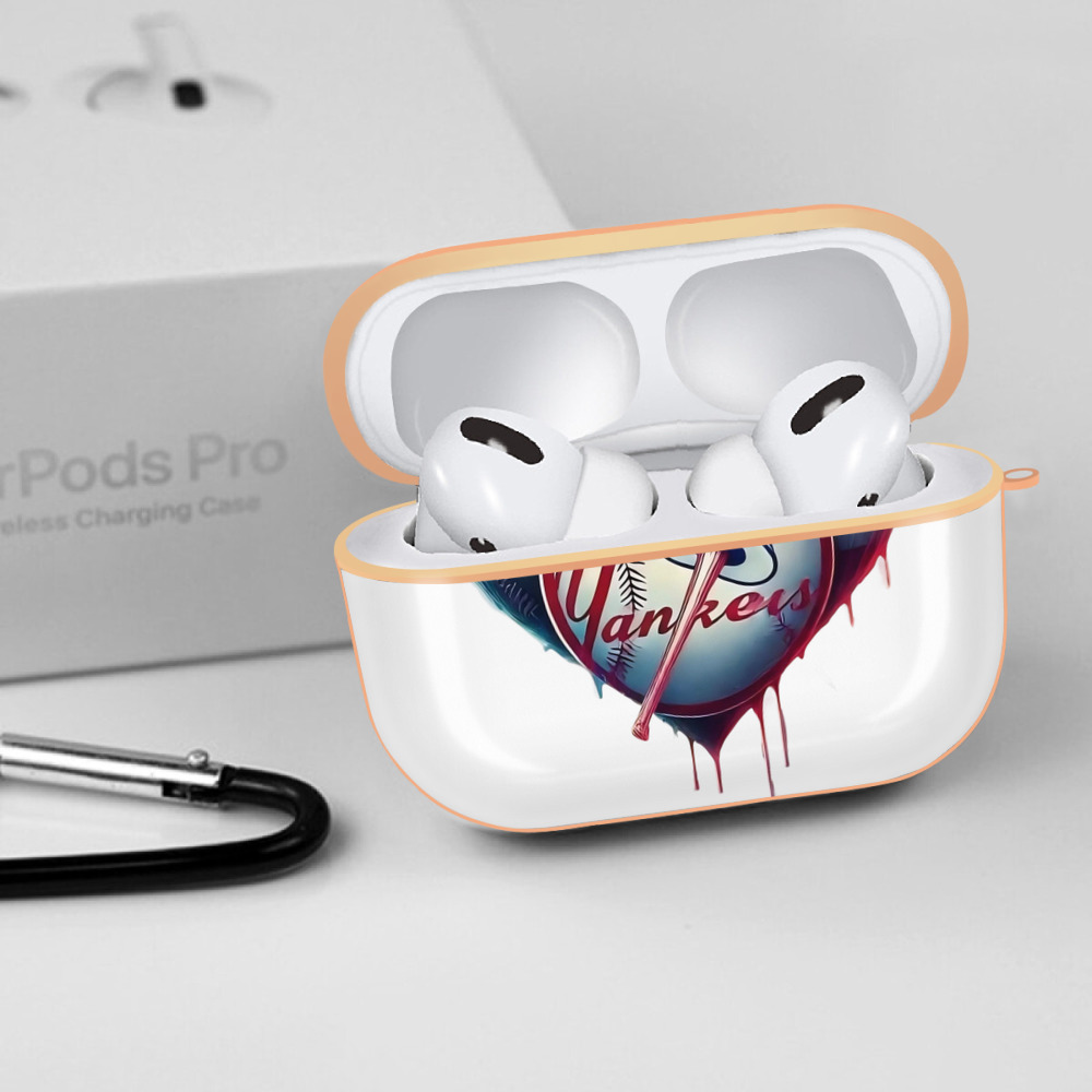 New York Yankees Heart AirPods Pro Protective Case Rose Gold, Flexible PC Material, Precise Fit, Anti-Slip Cover, Full Protection, Fingerprint Resistant, Washable With Keychain