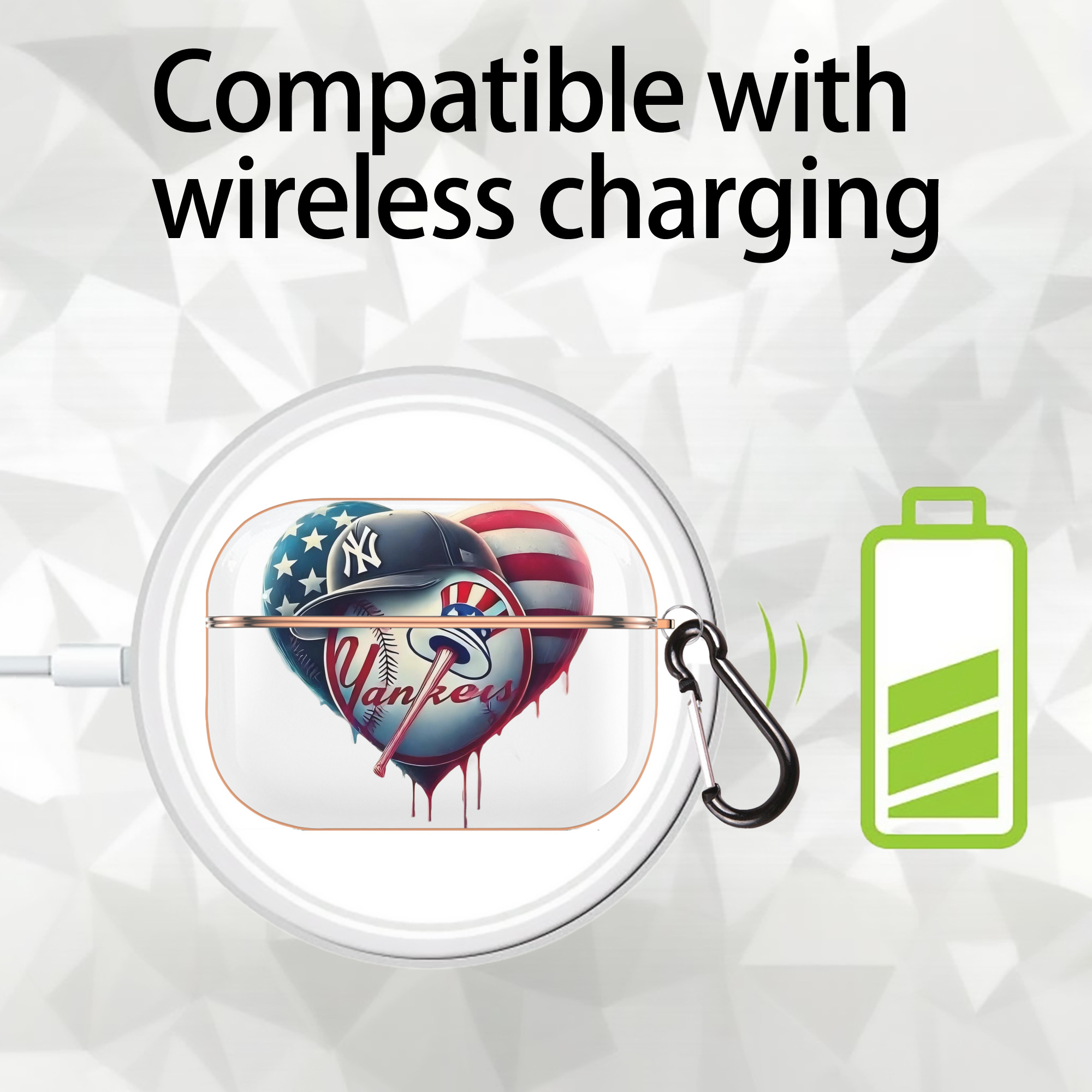 New York Yankees Heart AirPods Pro Protective Case Rose Gold, Flexible PC Material, Precise Fit, Anti-Slip Cover, Full Protection, Fingerprint Resistant, Washable With Keychain