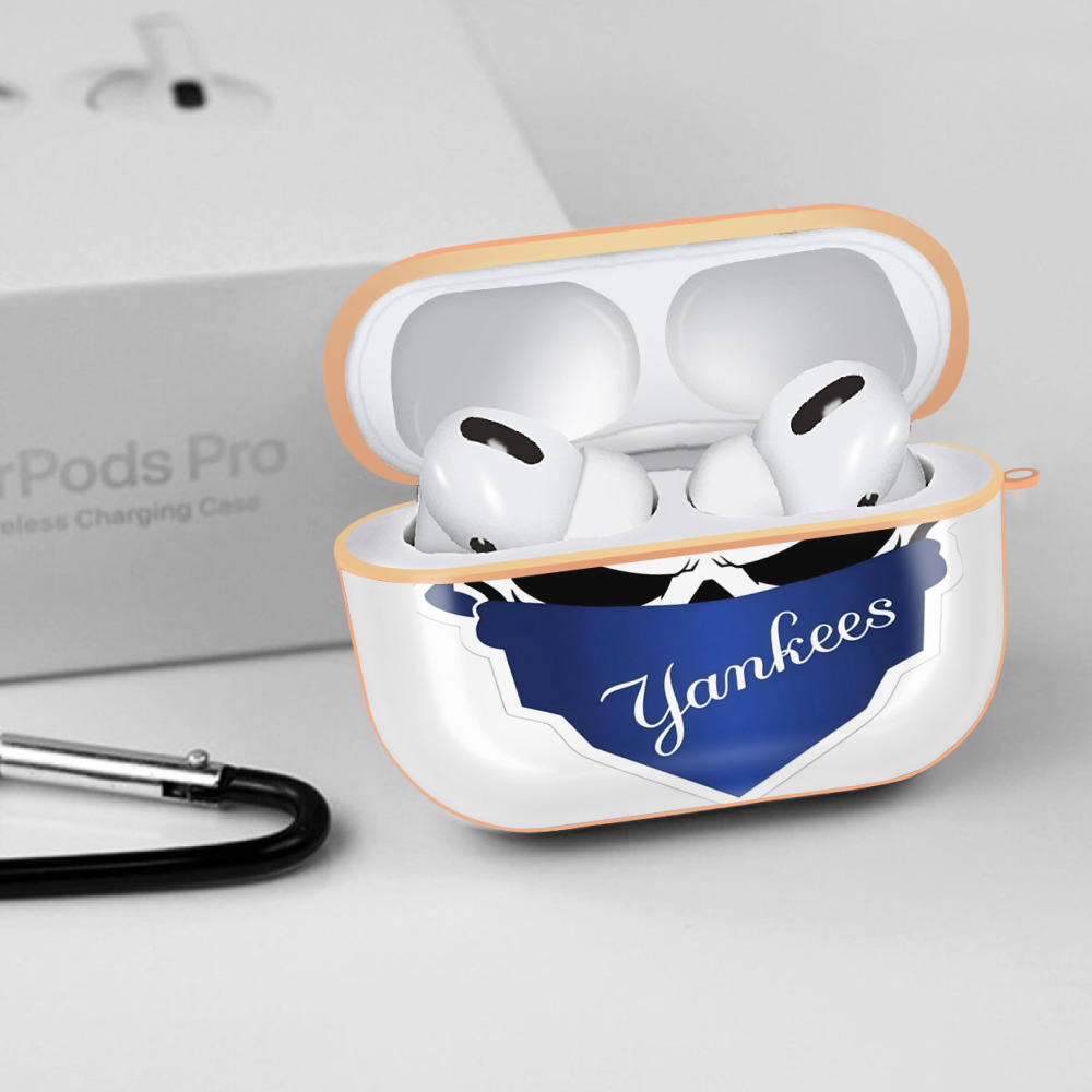 New York Yankees Skull AirPods Pro Protective Case Rose Gold, Flexible PC Material, Precise Fit, Anti-Slip Cover, Full Protection, Fingerprint Resistant, Washable With Keychain