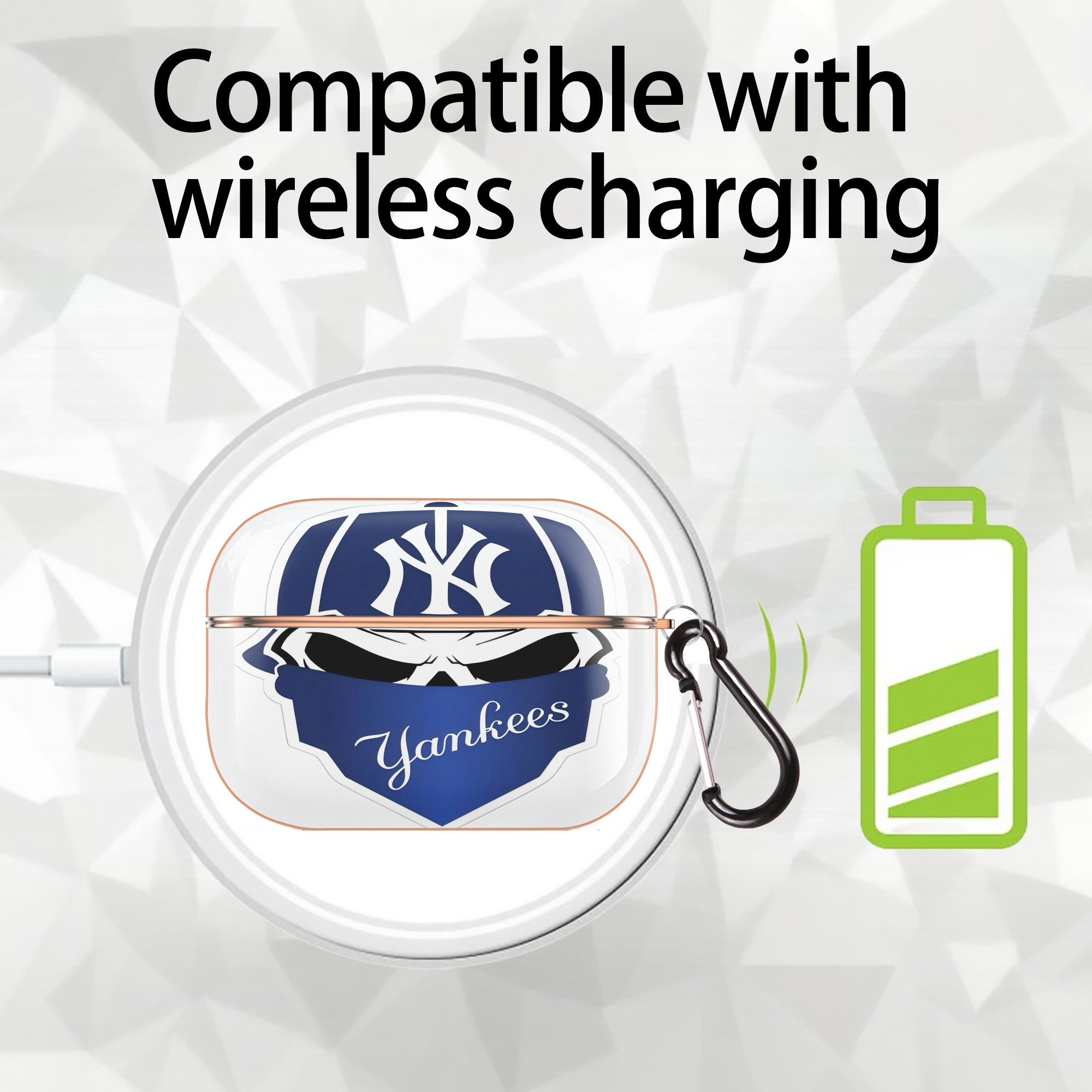 New York Yankees Skull AirPods Pro Protective Case Rose Gold, Flexible PC Material, Precise Fit, Anti-Slip Cover, Full Protection, Fingerprint Resistant, Washable With Keychain