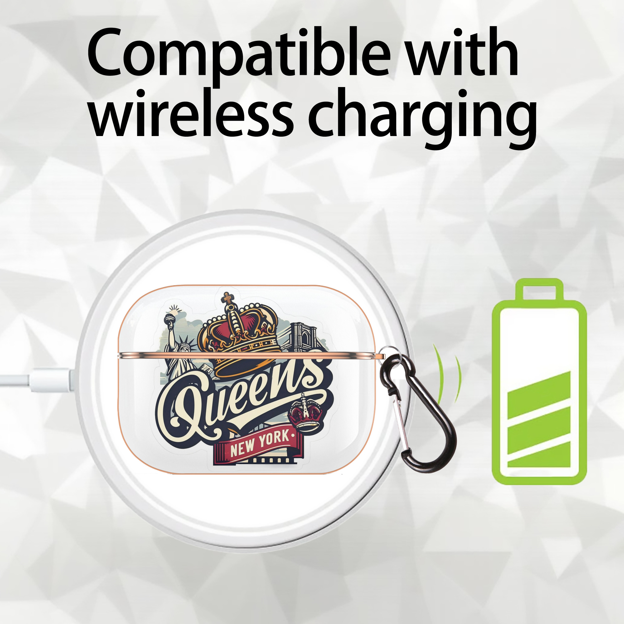 New York Yankees New York Queens AirPods Pro Protective Case Rose Gold, Flexible PC Material, Precise Fit, Anti-Slip Cover, Full Protection, Fingerprint Resistant, Washable With Keychain