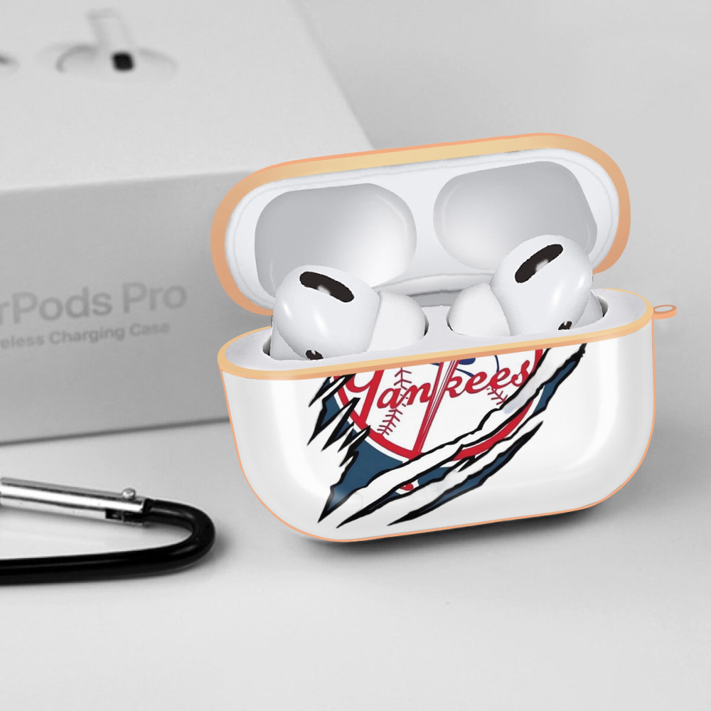New York Yankees Claw Logo AirPods Pro Protective Case Rose Gold, Flexible PC Material, Precise Fit, Anti-Slip Cover, Full Protection, Fingerprint Resistant, Washable With Keychain