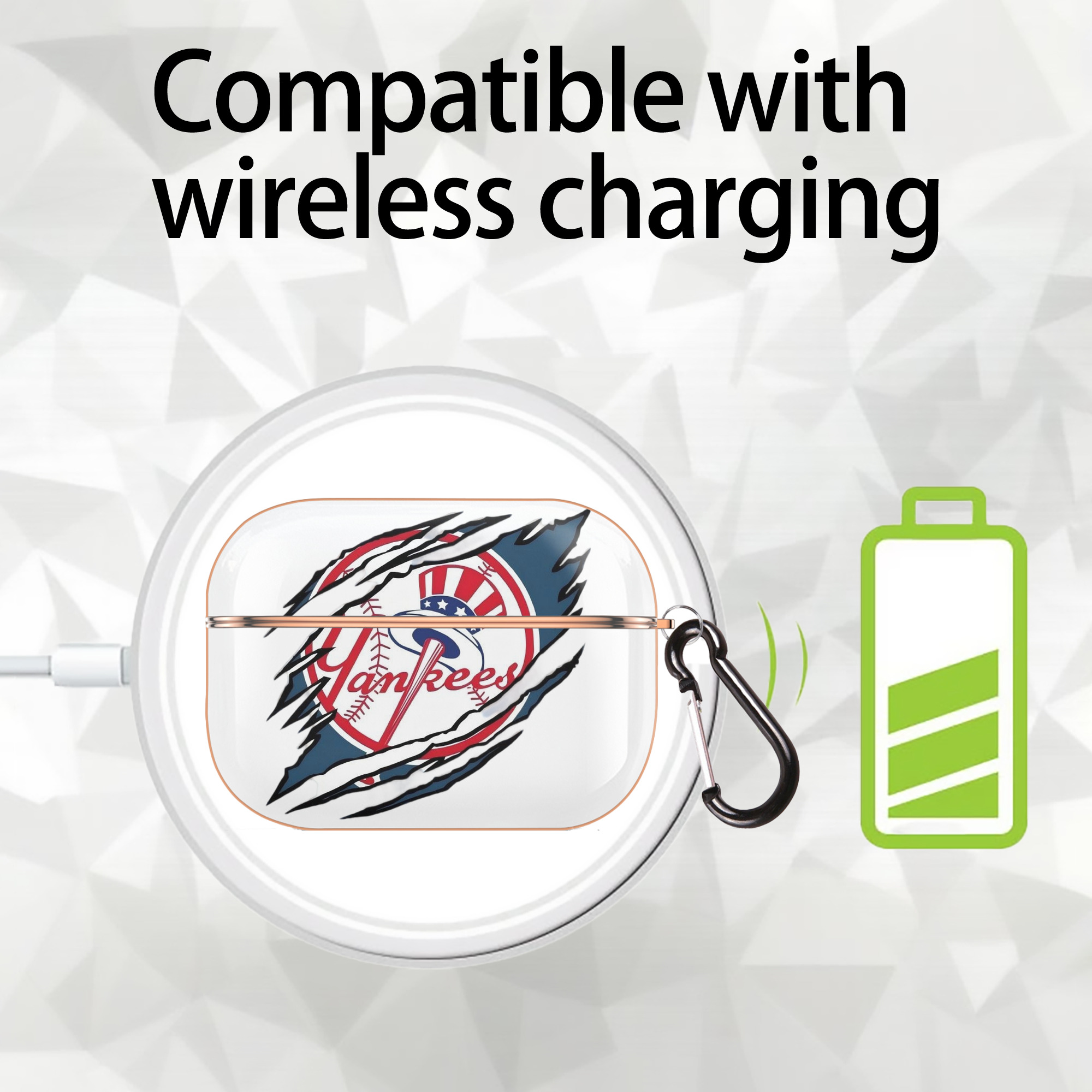 New York Yankees Claw Logo AirPods Pro Protective Case Rose Gold, Flexible PC Material, Precise Fit, Anti-Slip Cover, Full Protection, Fingerprint Resistant, Washable With Keychain