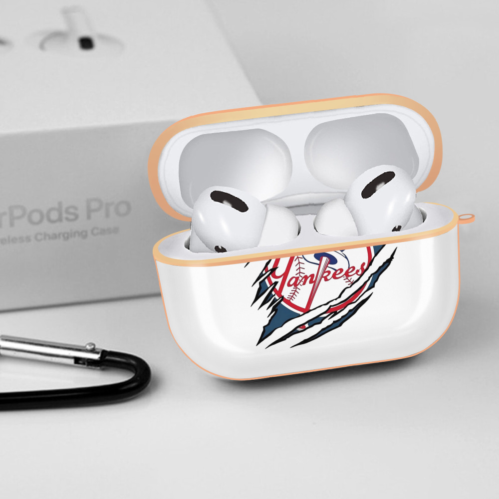 New York Yankees Claw Logo AirPods Pro Protective Case Rose Gold, Flexible PC Material, Precise Fit, Anti-Slip Cover, Full Protection, Fingerprint Resistant, Washable With Keychain