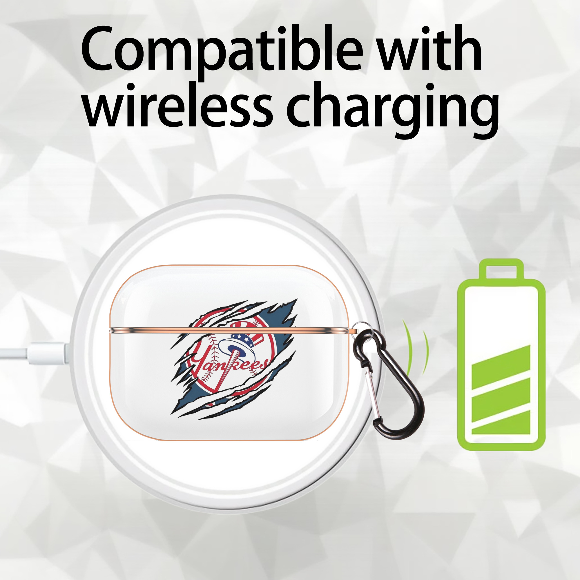 New York Yankees Claw Logo AirPods Pro Protective Case Rose Gold, Flexible PC Material, Precise Fit, Anti-Slip Cover, Full Protection, Fingerprint Resistant, Washable With Keychain