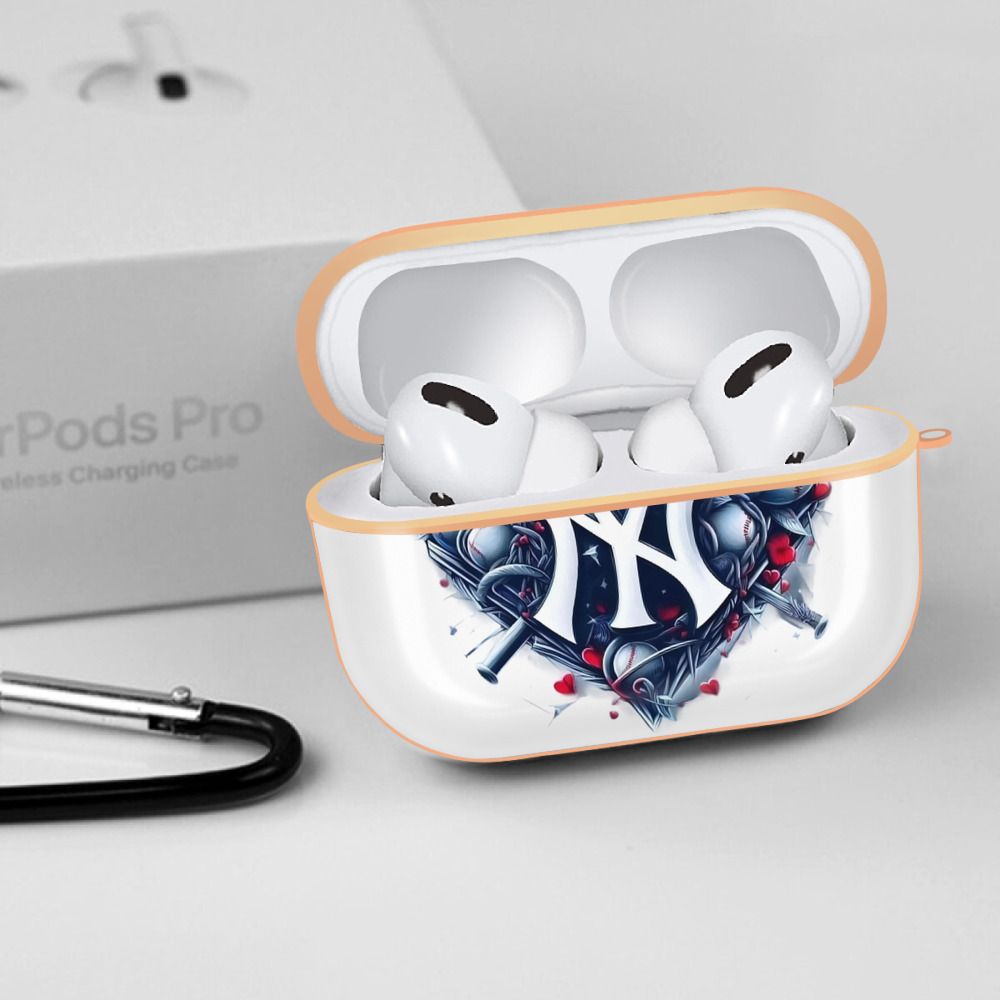 New York Yankees Heart AirPods Pro Protective Case Rose Gold, Flexible PC Material, Precise Fit, Anti-Slip Cover, Full Protection, Fingerprint Resistant, Washable With Keychain