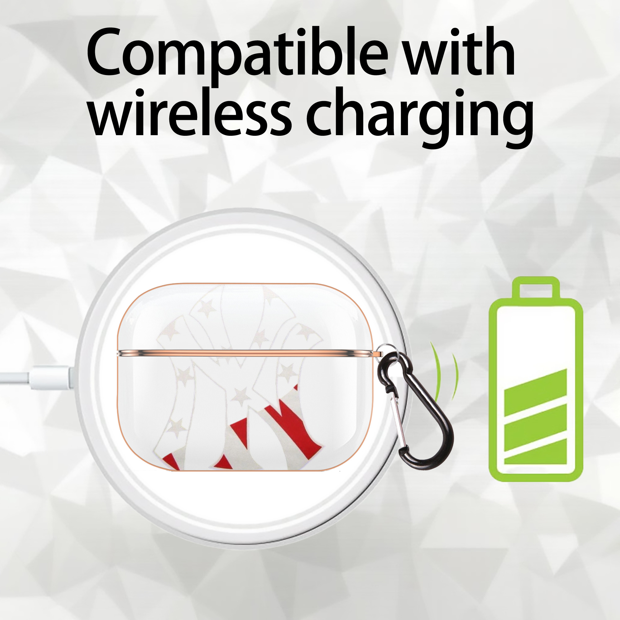 New York Yankees Logo USA AirPods Pro Protective Case Rose Gold, Flexible PC Material, Precise Fit, Anti-Slip Cover, Full Protection, Fingerprint Resistant, Washable With Keychain