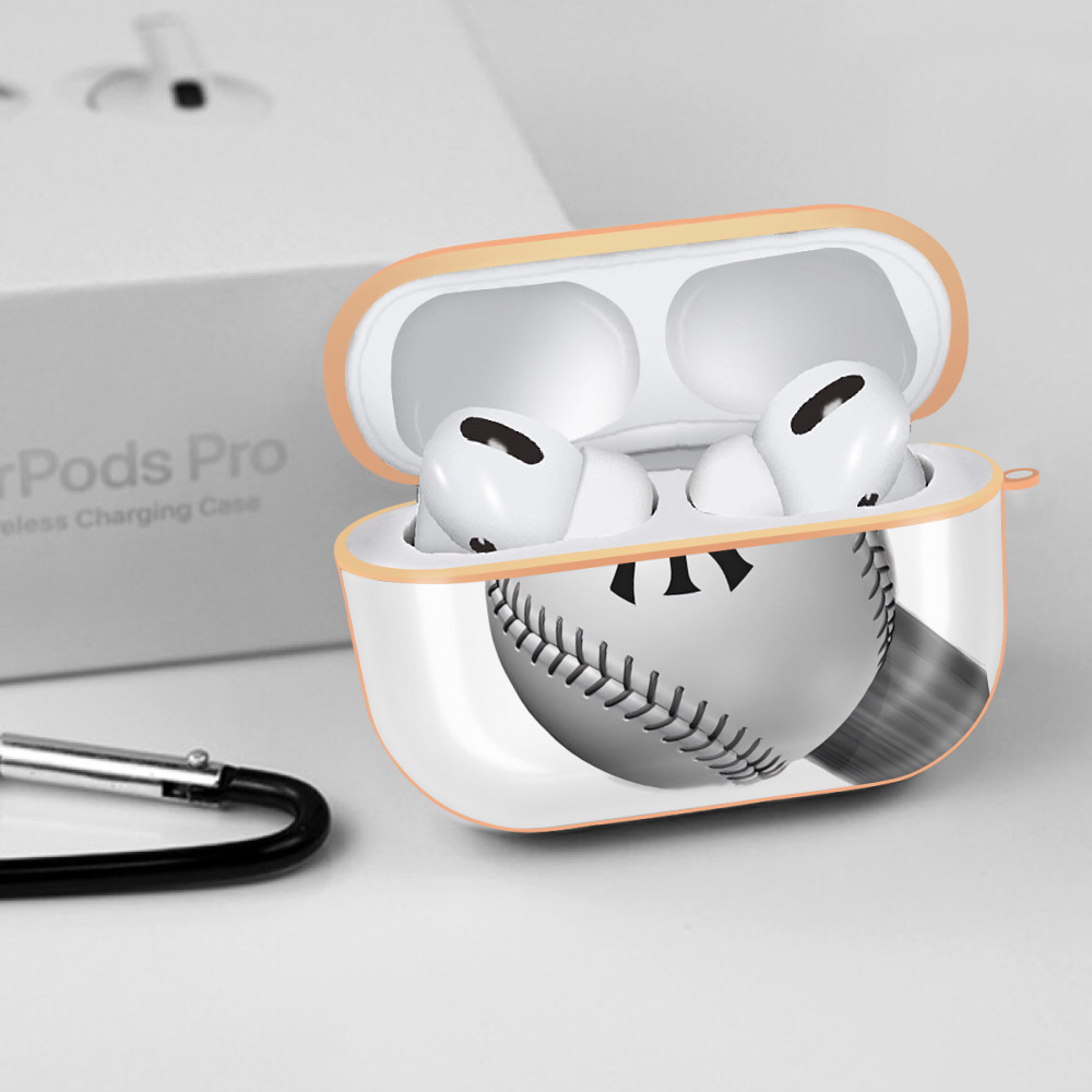 New York Yankees Baseball AirPods Pro Protective Case Rose Gold, Flexible PC Material, Precise Fit, Anti-Slip Cover, Full Protection, Fingerprint Resistant, Washable With Keychain