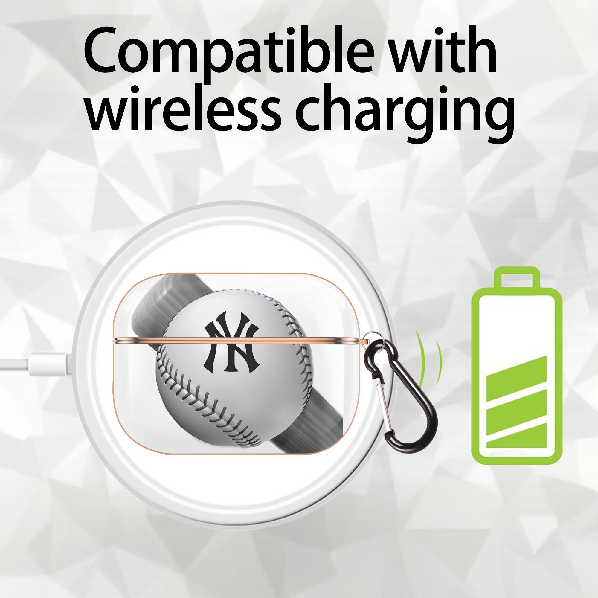 New York Yankees Baseball AirPods Pro Protective Case Rose Gold, Flexible PC Material, Precise Fit, Anti-Slip Cover, Full Protection, Fingerprint Resistant, Washable With Keychain