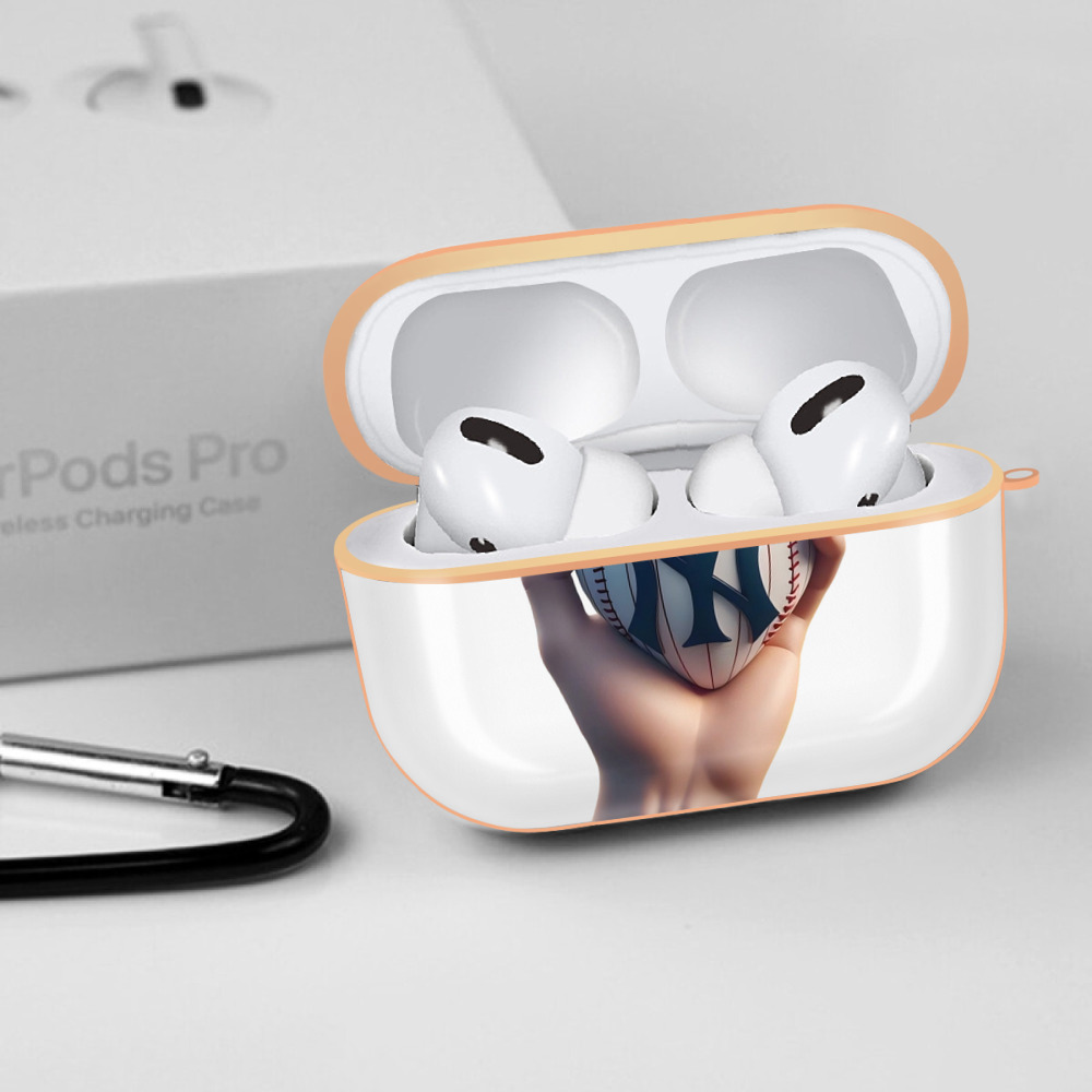 New York Yankees Heart AirPods Pro Protective Case Rose Gold, Flexible PC Material, Precise Fit, Anti-Slip Cover, Full Protection, Fingerprint Resistant, Washable With Keychain