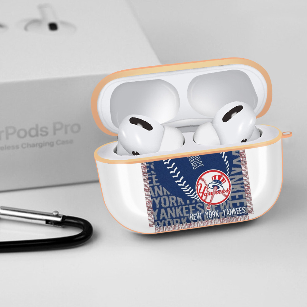 New York Yankees 65 AirPods Pro Protective Case Rose Gold, Flexible PC Material, Precise Fit, Anti-Slip Cover, Full Protection, Fingerprint Resistant, Washable With Keychain