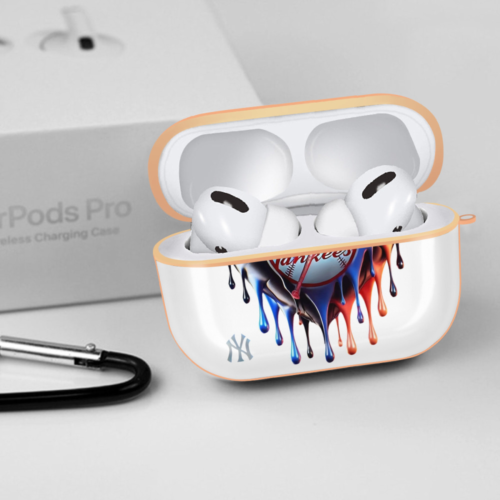 New York Yankees Heart AirPods Pro Protective Case Rose Gold, Flexible PC Material, Precise Fit, Anti-Slip Cover, Full Protection, Fingerprint Resistant, Washable With Keychain