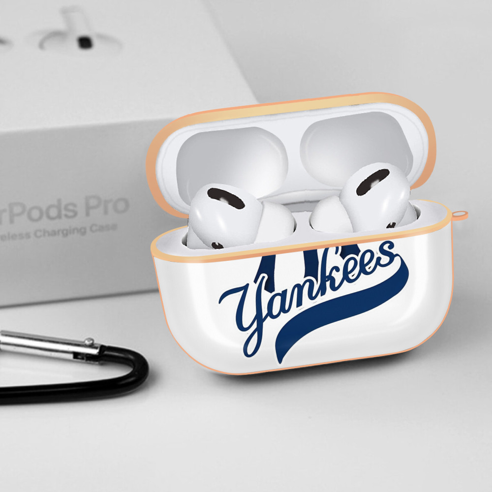 New York Yankees Blue Logo AirPods Pro Protective Case Rose Gold, Flexible PC Material, Precise Fit, Anti-Slip Cover, Full Protection, Fingerprint Resistant, Washable With Keychain