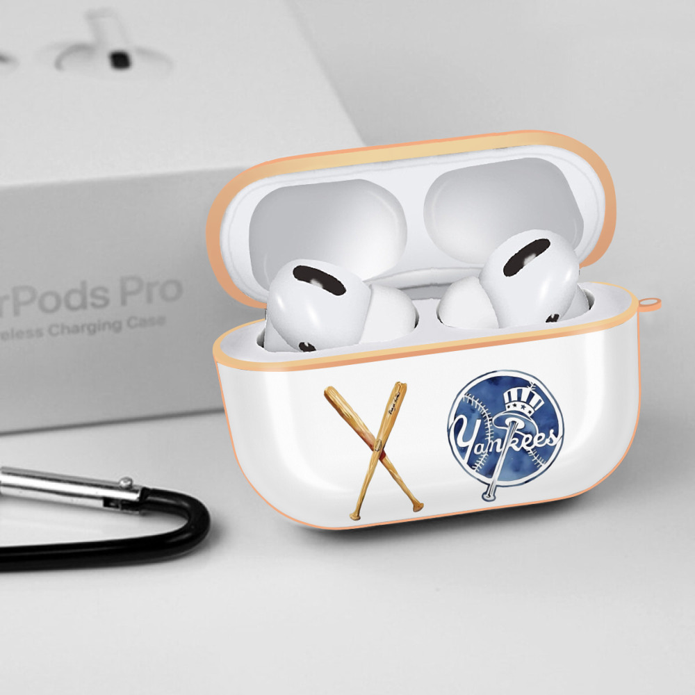 New York Yankees Baseball AirPods Pro Protective Case Rose Gold, Flexible PC Material, Precise Fit, Anti-Slip Cover, Full Protection, Fingerprint Resistant, Washable With Keychain