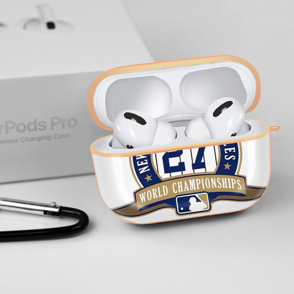 New York Yankees 27 World Championships AirPods Pro Protective Case Rose Gold, Flexible PC Material, Precise Fit, Anti-Slip Cover, Full Protection, Fingerprint Resistant, Washable With Keychain