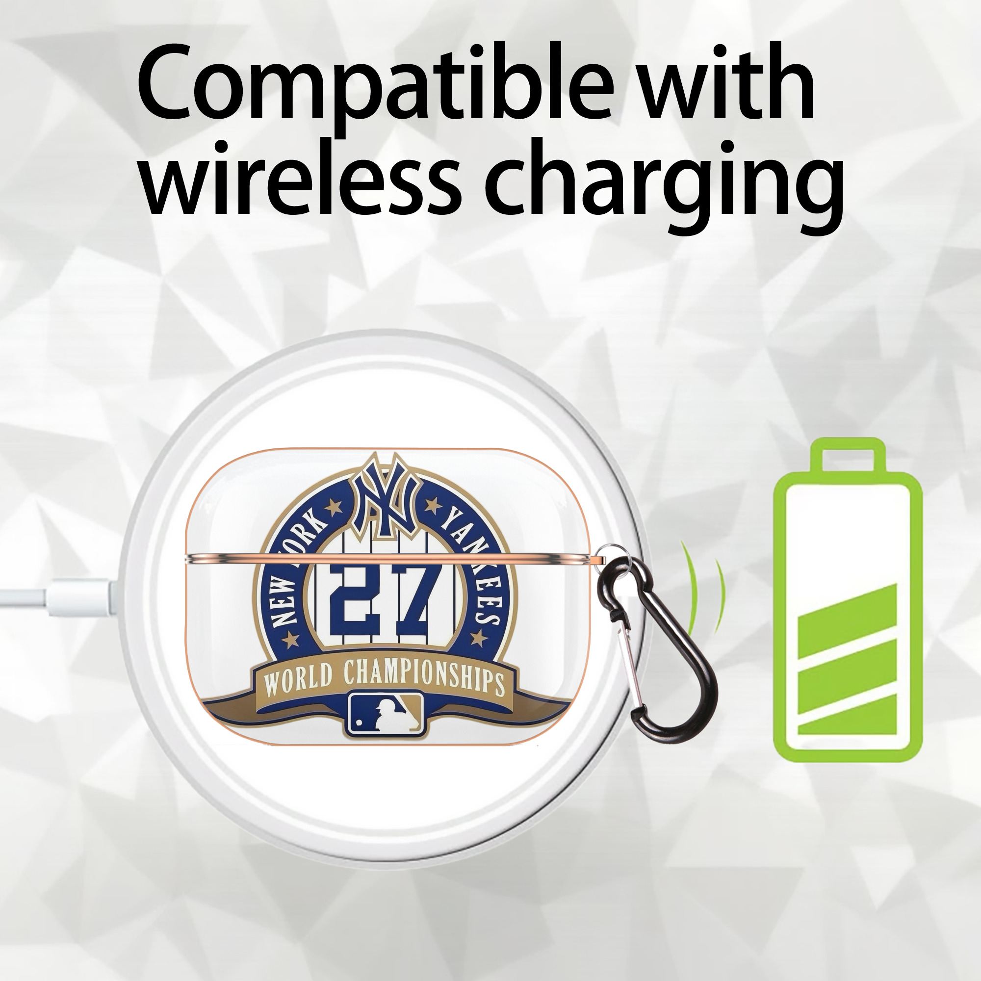 New York Yankees 27 World Championships AirPods Pro Protective Case Rose Gold, Flexible PC Material, Precise Fit, Anti-Slip Cover, Full Protection, Fingerprint Resistant, Washable With Keychain