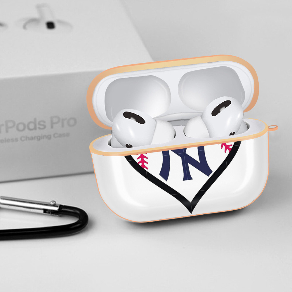 New York Yankees Heart AirPods Pro Protective Case Rose Gold, Flexible PC Material, Precise Fit, Anti-Slip Cover, Full Protection, Fingerprint Resistant, Washable With Keychain