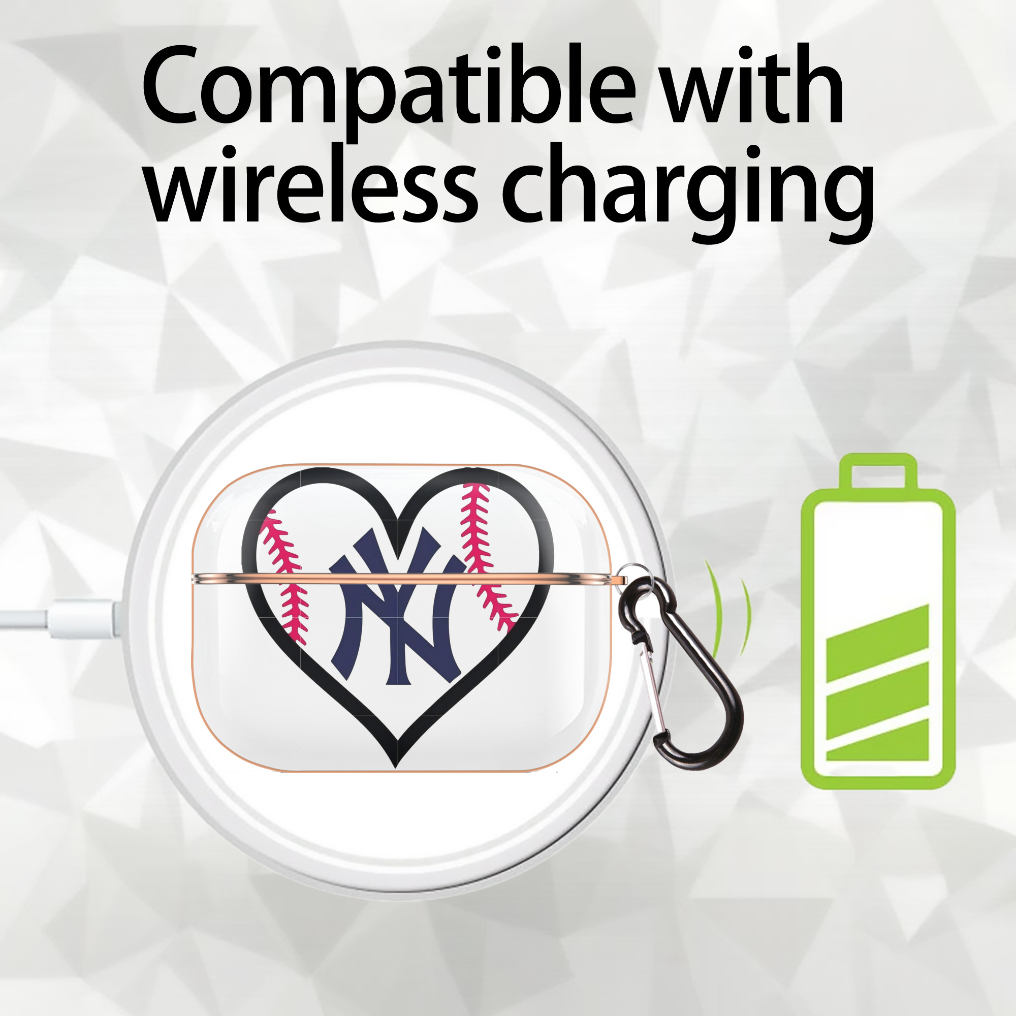 New York Yankees Heart AirPods Pro Protective Case Rose Gold, Flexible PC Material, Precise Fit, Anti-Slip Cover, Full Protection, Fingerprint Resistant, Washable With Keychain