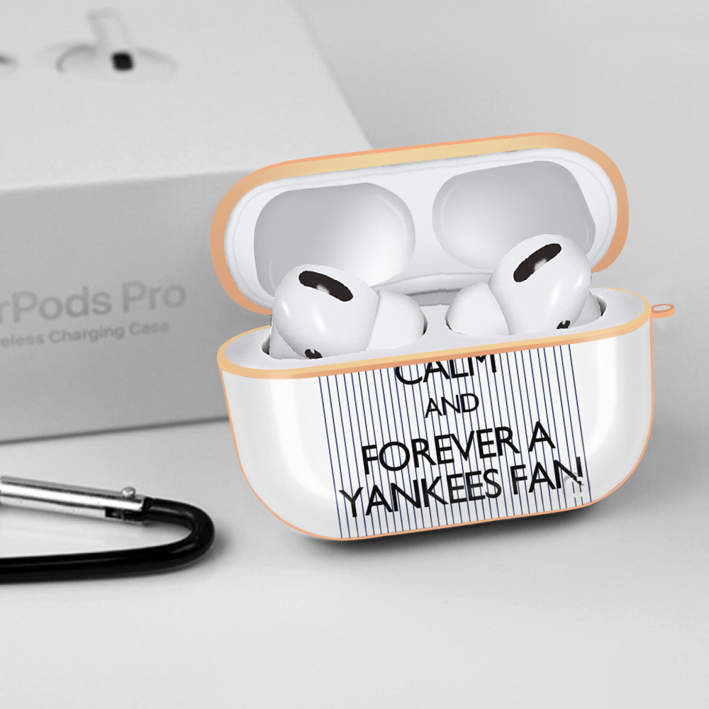 New York Yankees Keep Calm and Forever A Yankees Fan AirPods Pro Protective Case Rose Gold, Flexible PC Material, Precise Fit, Anti-Slip Cover, Full Protection, Fingerprint Resistant, Washable With Keychain