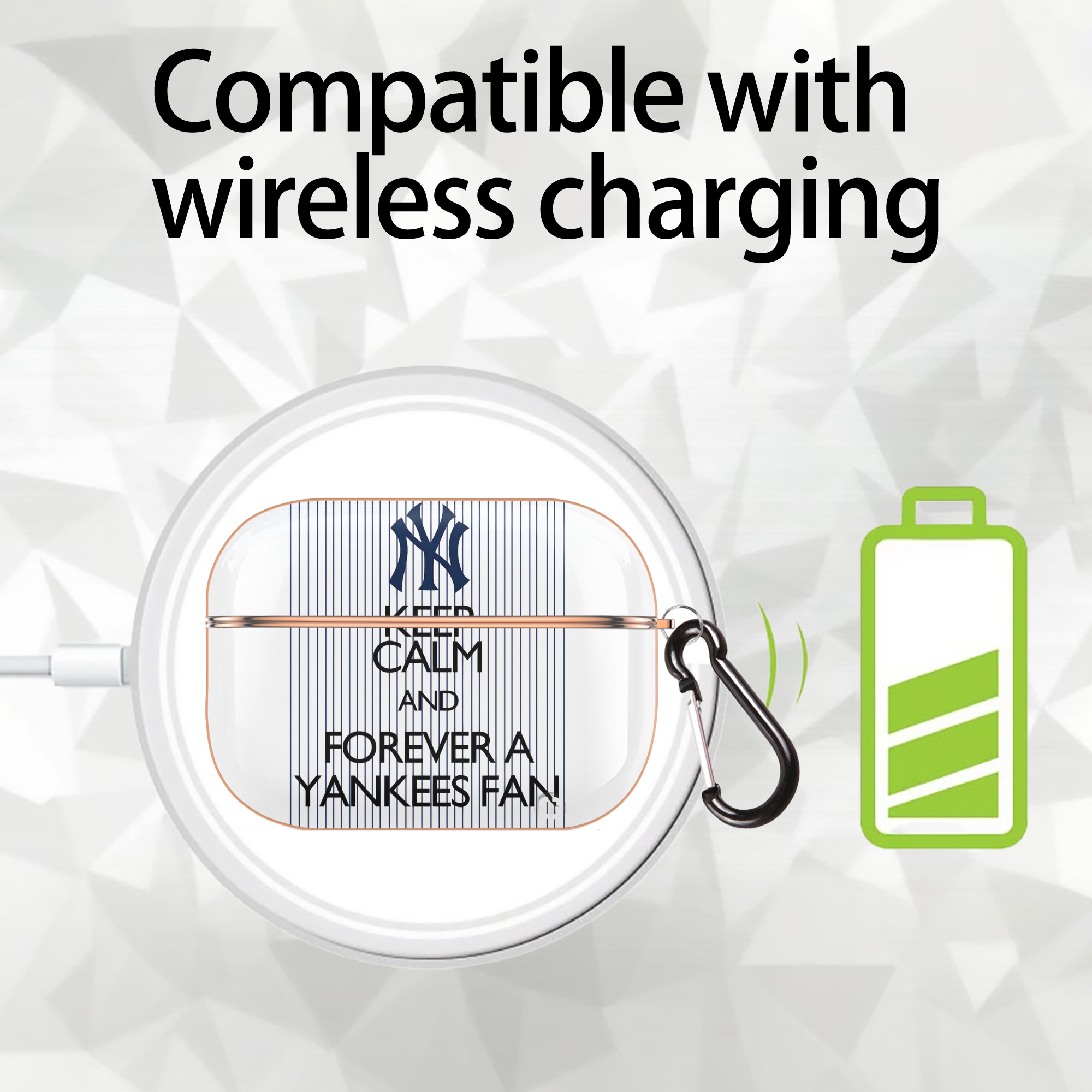 New York Yankees Keep Calm and Forever A Yankees Fan AirPods Pro Protective Case Rose Gold, Flexible PC Material, Precise Fit, Anti-Slip Cover, Full Protection, Fingerprint Resistant, Washable With Keychain