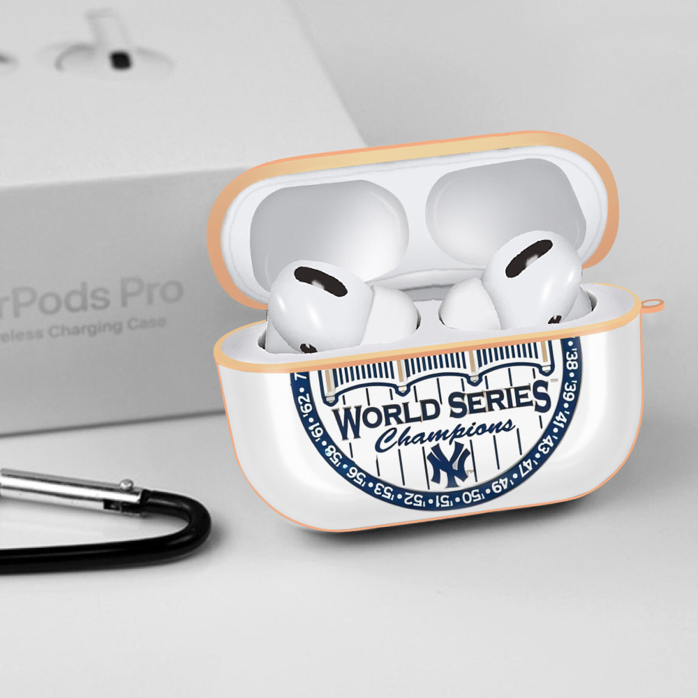 New York Yankees 27X WS Champions AirPods Pro Protective Case Rose Gold, Flexible PC Material, Precise Fit, Anti-Slip Cover, Full Protection, Fingerprint Resistant, Washable With Keychain