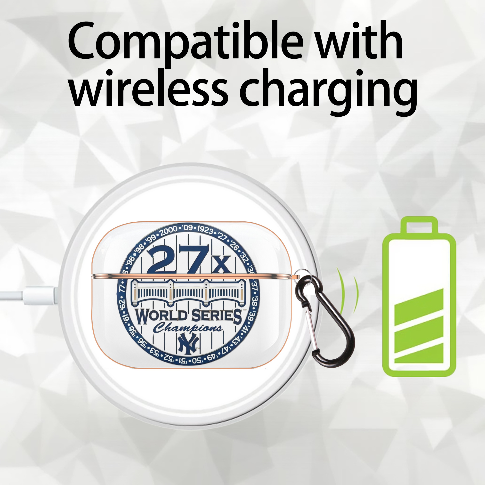 New York Yankees 27X WS Champions AirPods Pro Protective Case Rose Gold, Flexible PC Material, Precise Fit, Anti-Slip Cover, Full Protection, Fingerprint Resistant, Washable With Keychain