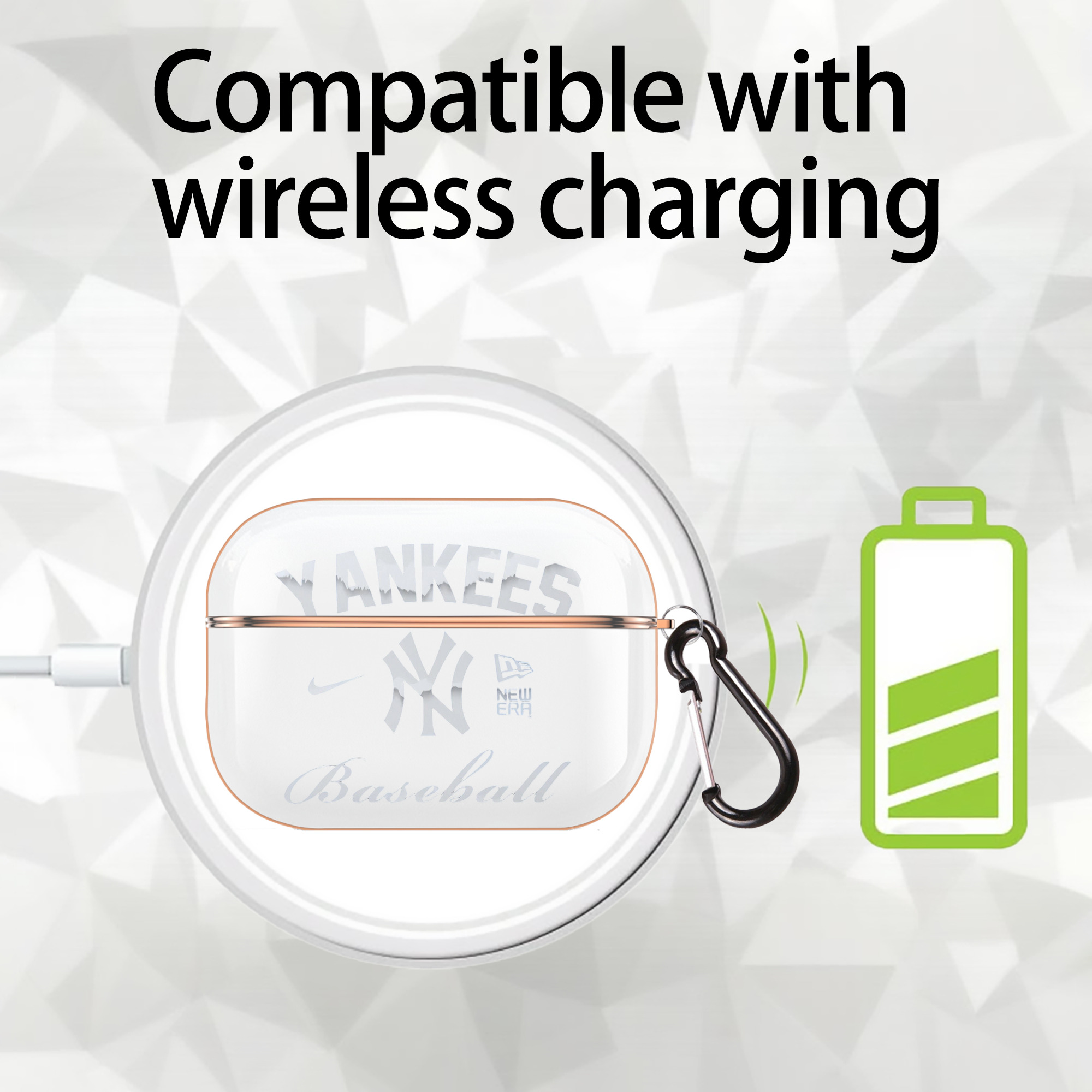 New York Yankees BaseBall AirPods Pro Protective Case Rose Gold, Flexible PC Material, Precise Fit, Anti-Slip Cover, Full Protection, Fingerprint Resistant, Washable With Keychain