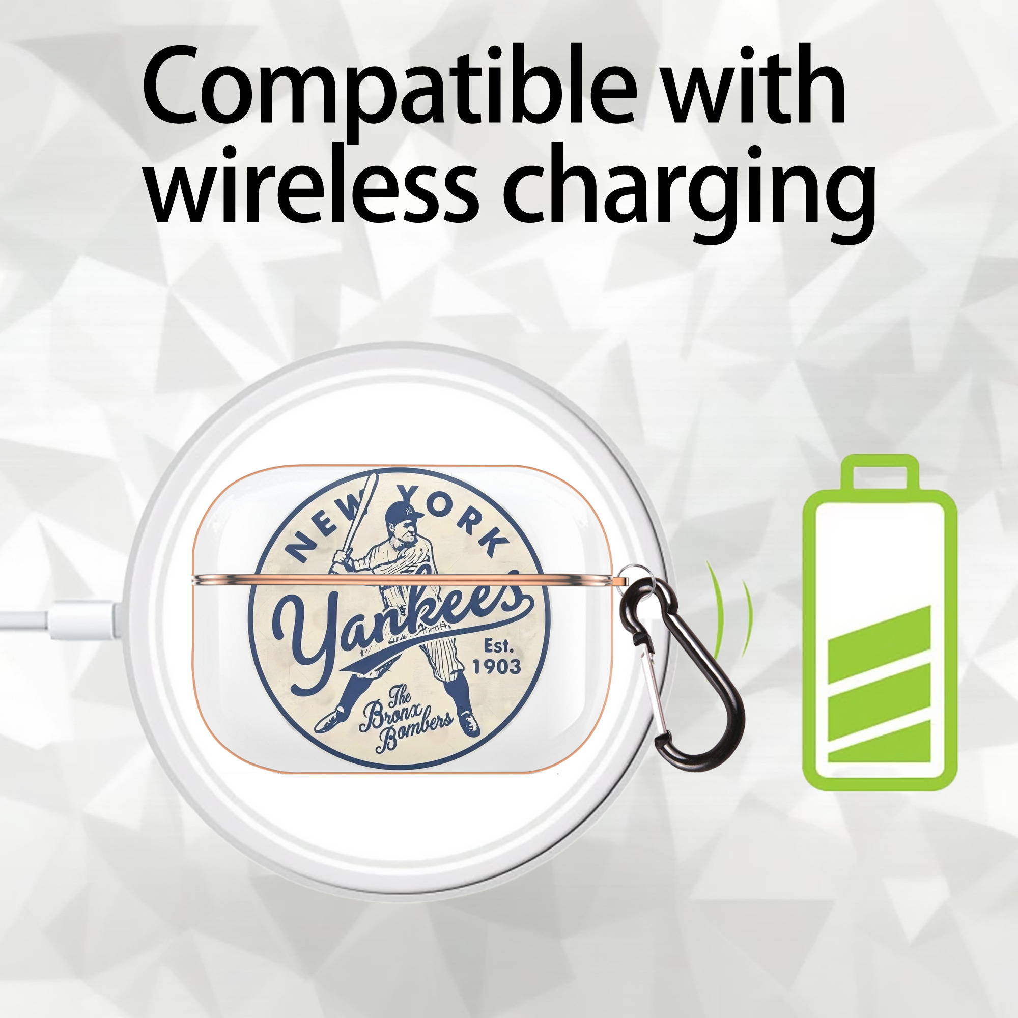 New York Yankees The Bronx Bombers Estd 1903 AirPods Pro Protective Case Rose Gold, Flexible PC Material, Precise Fit, Anti-Slip Cover, Full Protection, Fingerprint Resistant, Washable With Keychain