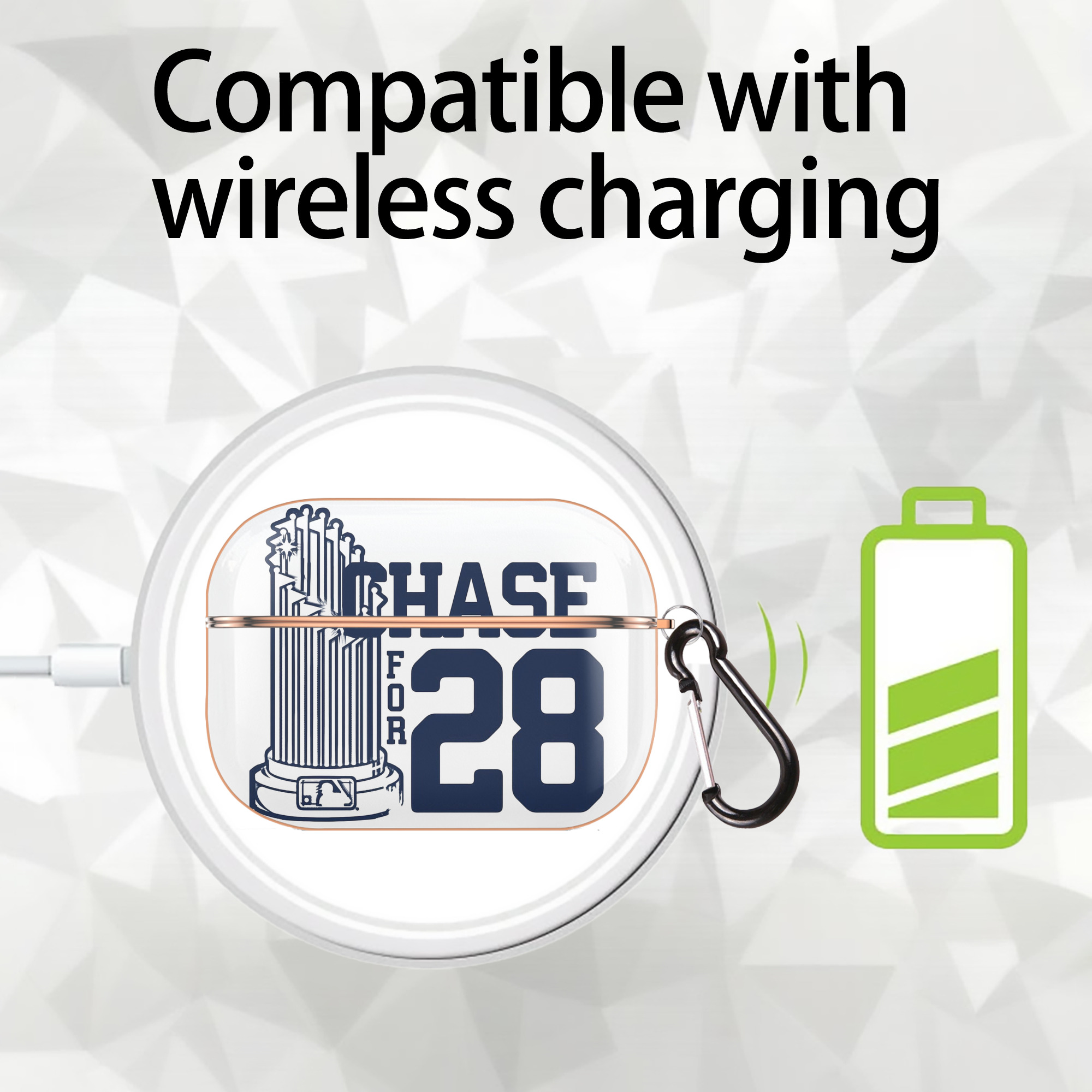 New York Yankees Chase For 28 AirPods Pro Protective Case Rose Gold, Flexible PC Material, Precise Fit, Anti-Slip Cover, Full Protection, Fingerprint Resistant, Washable With Keychain