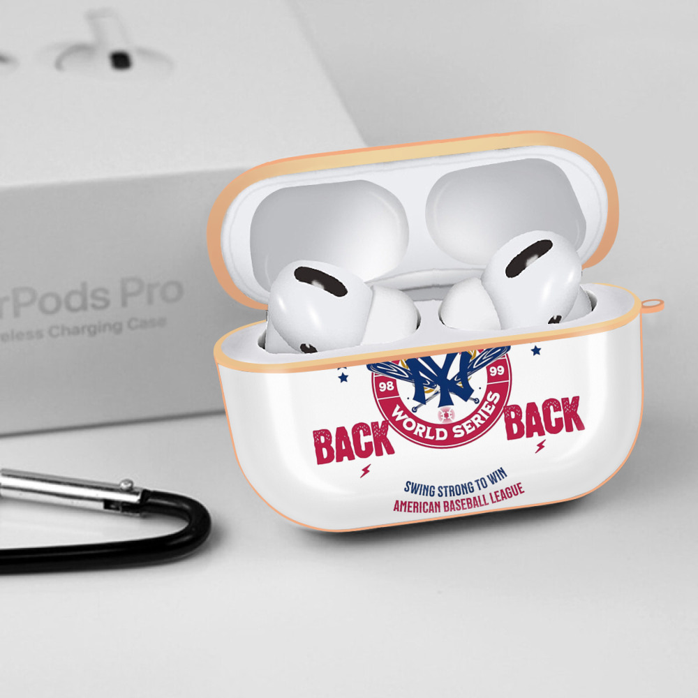 New York Yankees WS Back 2 Back 98-99 AirPods Pro Protective Case Rose Gold, Flexible PC Material, Precise Fit, Anti-Slip Cover, Full Protection, Fingerprint Resistant, Washable With Keychain
