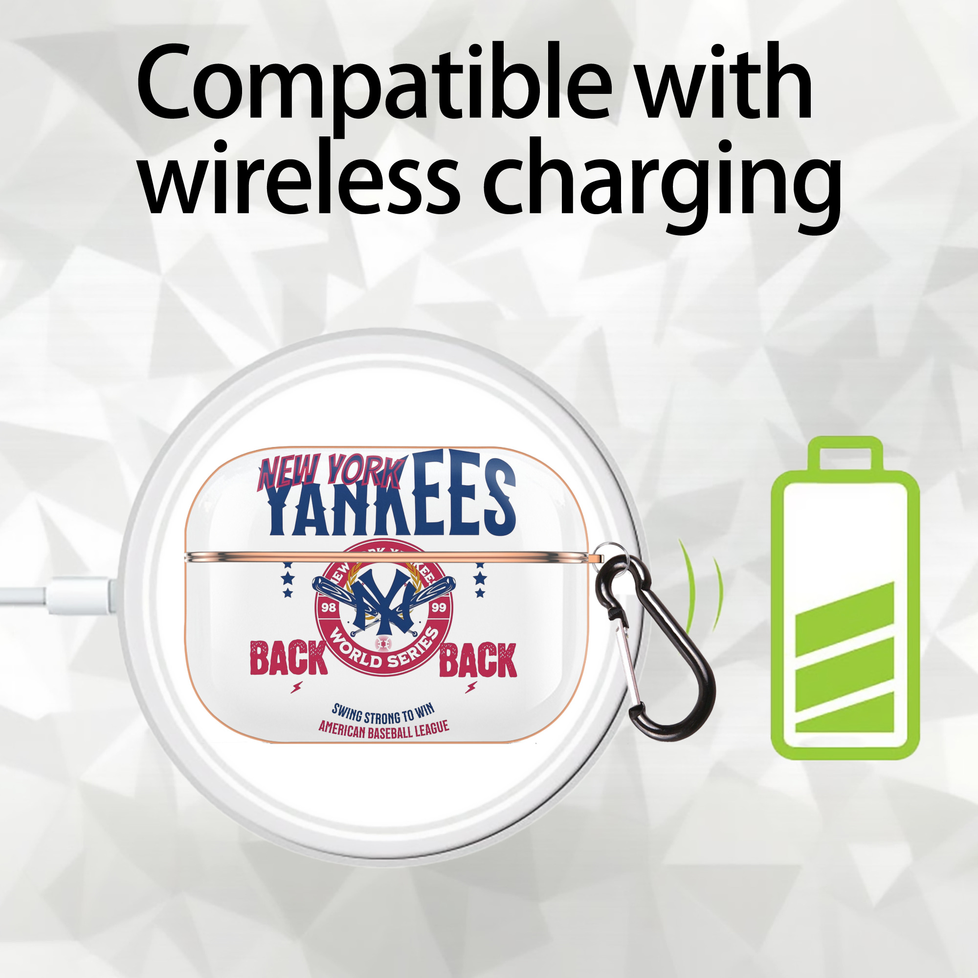 New York Yankees WS Back 2 Back 98-99 AirPods Pro Protective Case Rose Gold, Flexible PC Material, Precise Fit, Anti-Slip Cover, Full Protection, Fingerprint Resistant, Washable With Keychain