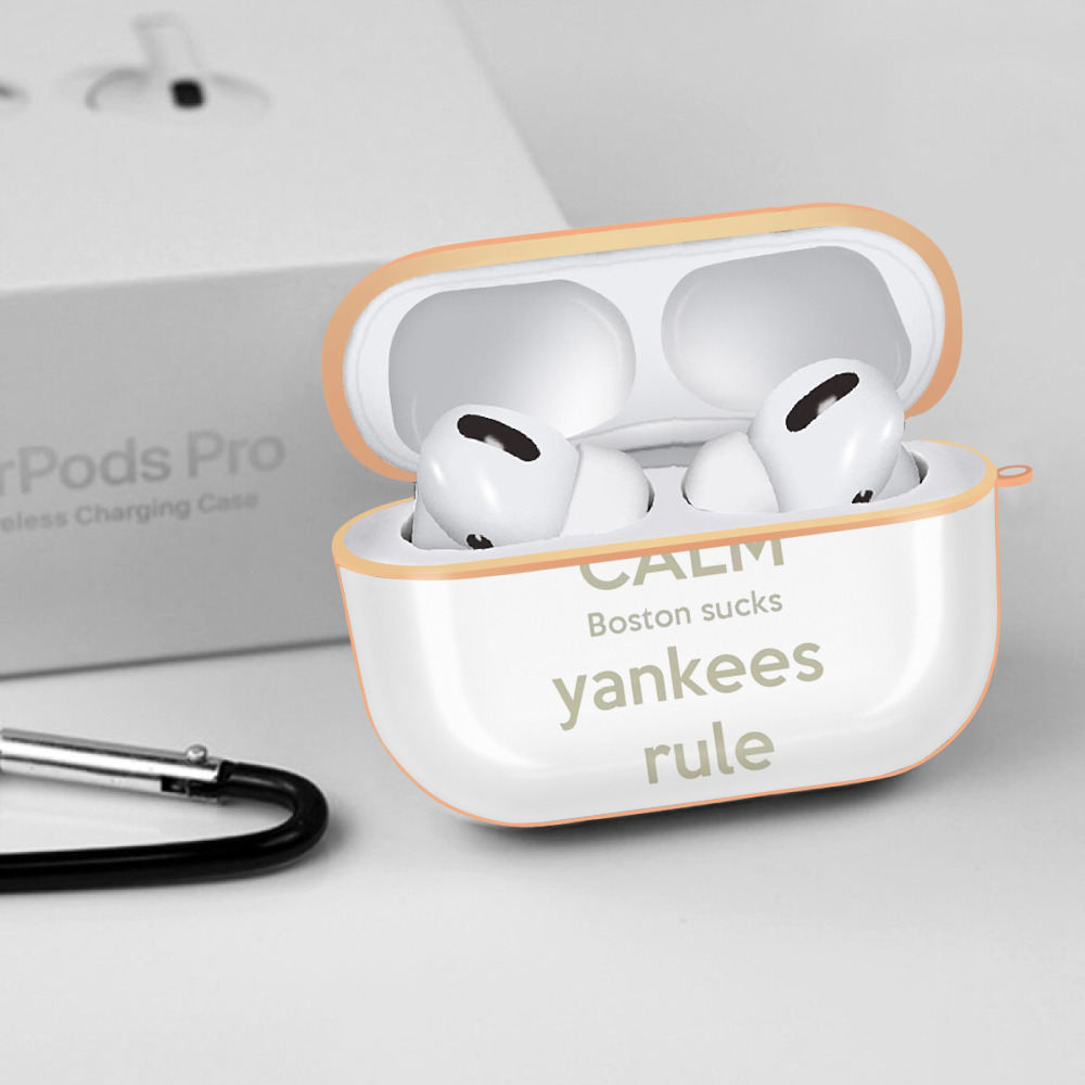 New York Yankees Keep Calm Yankees Rule Boston Sucks AirPods Pro Protective Case Rose Gold, Flexible PC Material, Precise Fit, Anti-Slip Cover, Full Protection, Fingerprint Resistant, Washable With Keychain