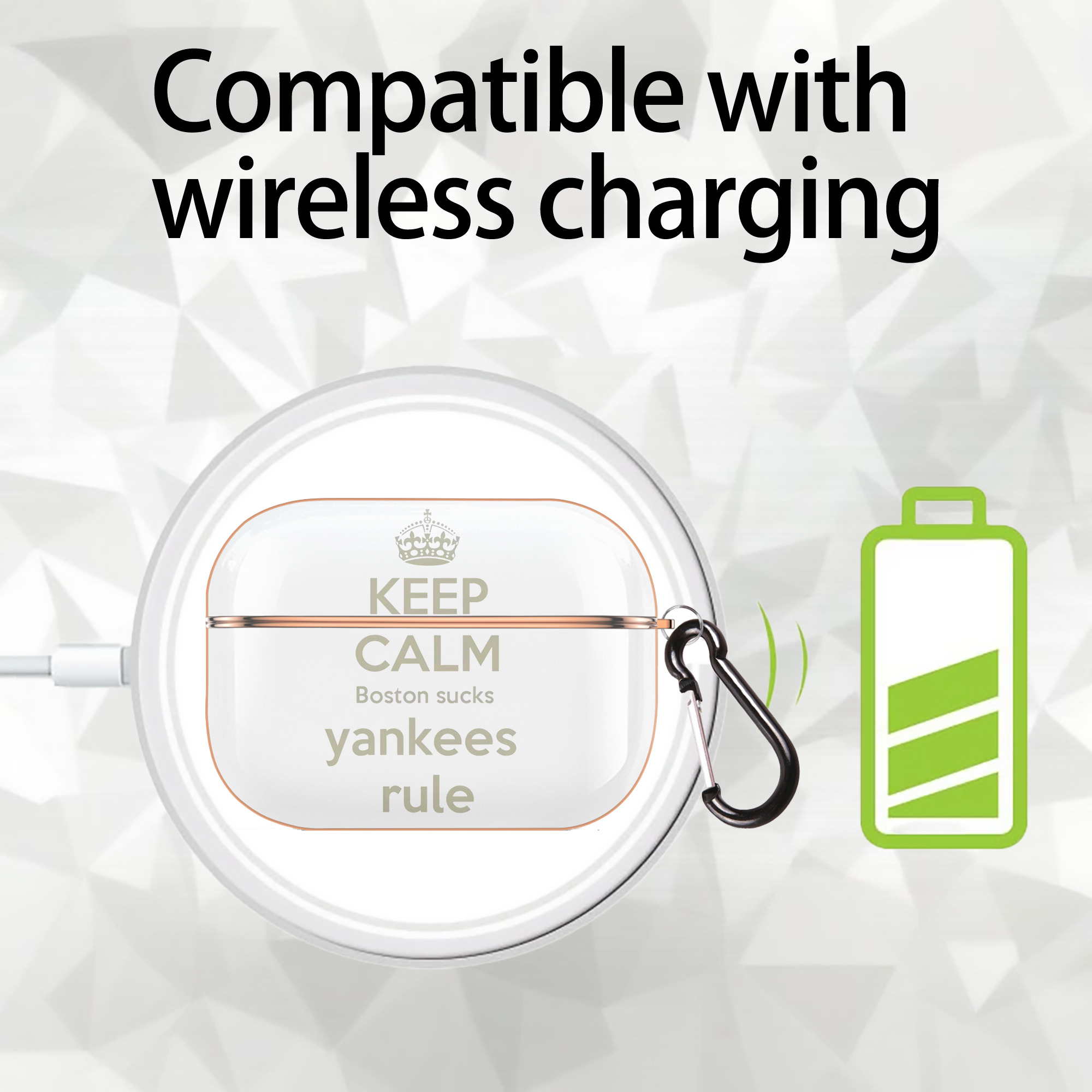 New York Yankees Keep Calm Yankees Rule Boston Sucks AirPods Pro Protective Case Rose Gold, Flexible PC Material, Precise Fit, Anti-Slip Cover, Full Protection, Fingerprint Resistant, Washable With Keychain