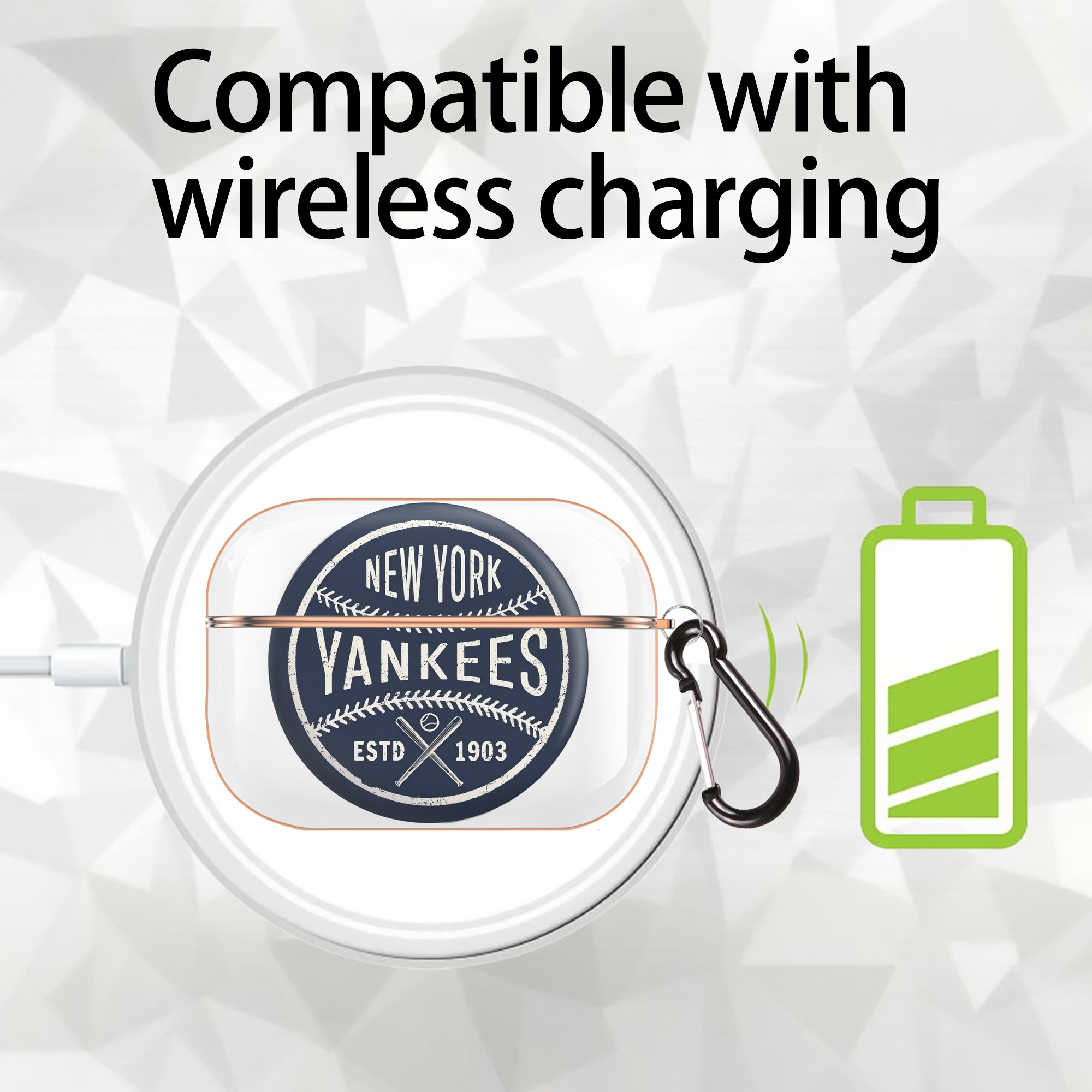 New York Yankees Estd 1903 AirPods Pro Protective Case Rose Gold, Flexible PC Material, Precise Fit, Anti-Slip Cover, Full Protection, Fingerprint Resistant, Washable With Keychain