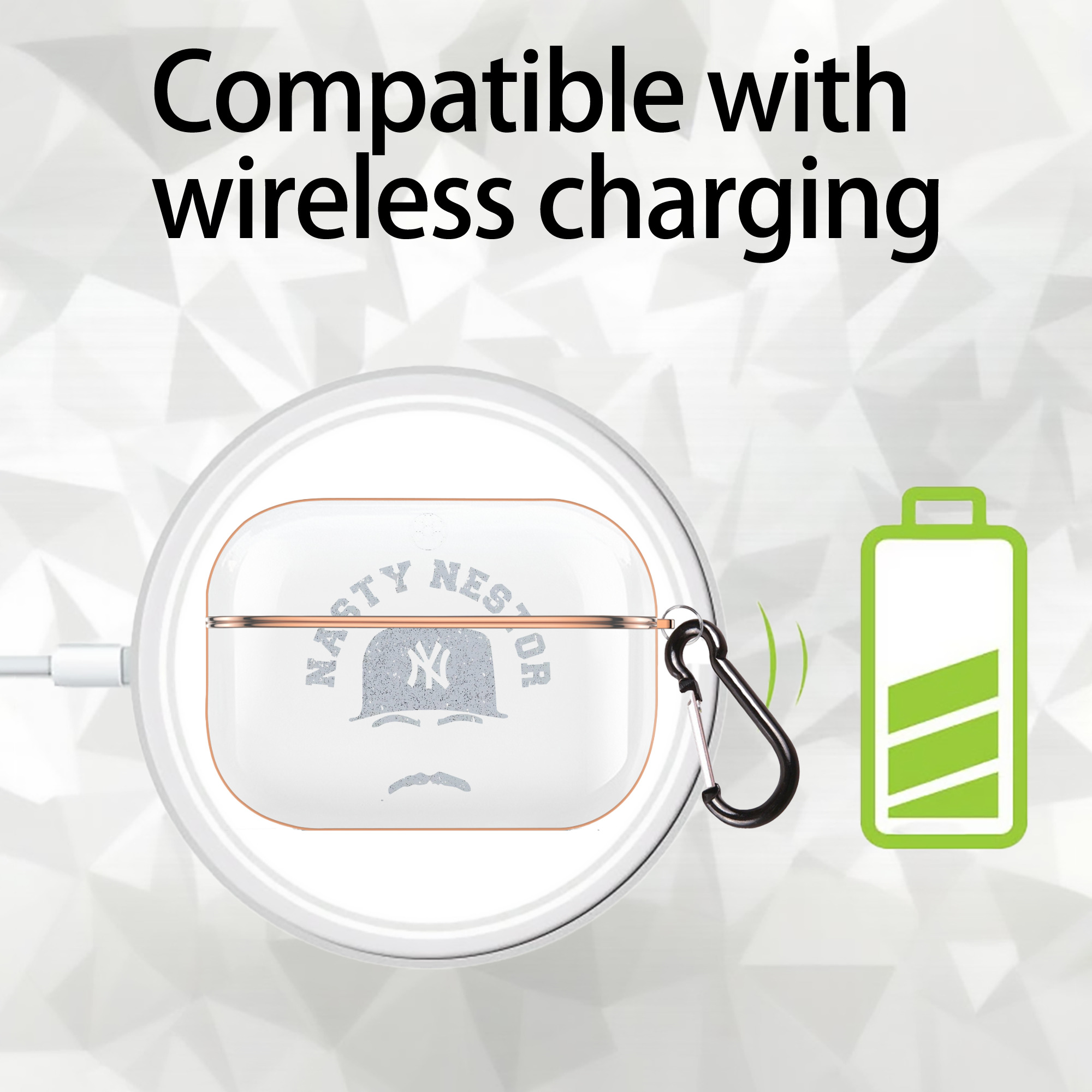 New York Yankees Nasty Nestor AirPods Pro Protective Case Rose Gold, Flexible PC Material, Precise Fit, Anti-Slip Cover, Full Protection, Fingerprint Resistant, Washable With Keychain