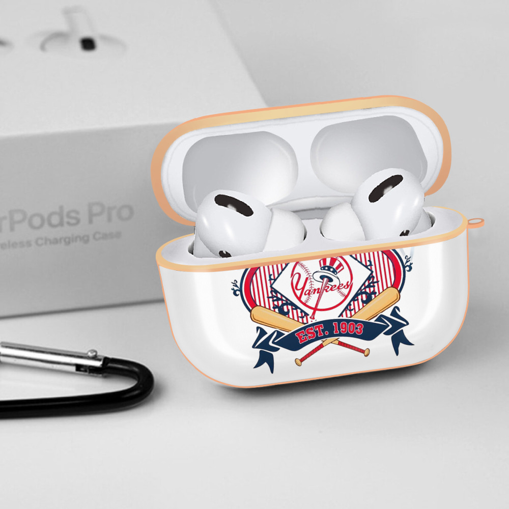 New York Yankees Vintage Est.1903 AirPods Pro Protective Case Rose Gold, Flexible PC Material, Precise Fit, Anti-Slip Cover, Full Protection, Fingerprint Resistant, Washable With Keychain