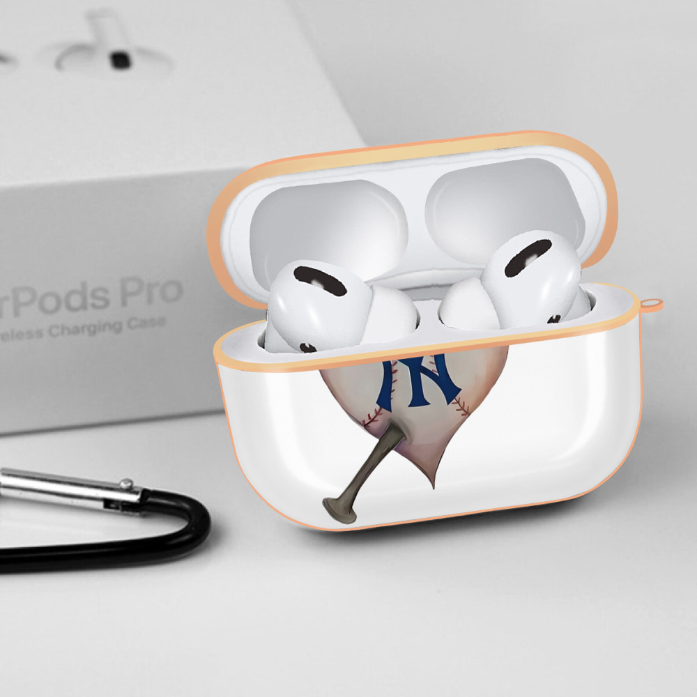 New York Yankees Heart AirPods Pro Protective Case Rose Gold, Flexible PC Material, Precise Fit, Anti-Slip Cover, Full Protection, Fingerprint Resistant, Washable With Keychain