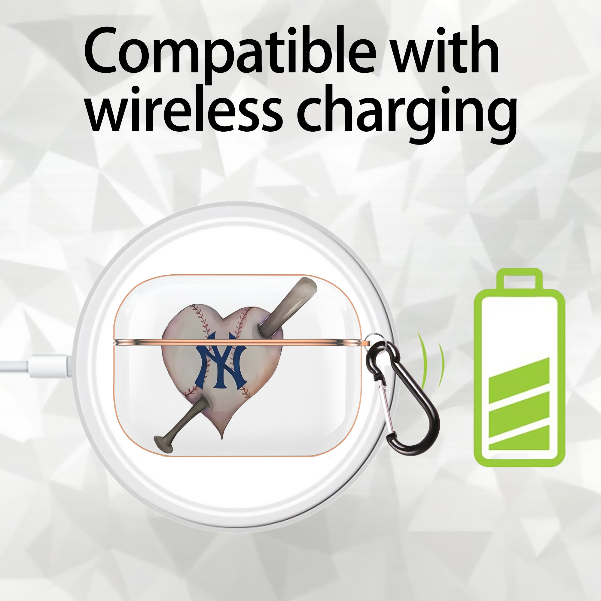 New York Yankees Heart AirPods Pro Protective Case Rose Gold, Flexible PC Material, Precise Fit, Anti-Slip Cover, Full Protection, Fingerprint Resistant, Washable With Keychain