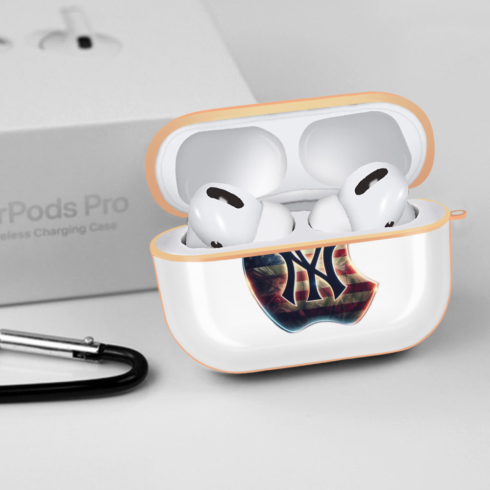 New York Yankees Apple US Flag AirPods Pro Protective Case Rose Gold, Flexible PC Material, Precise Fit, Anti-Slip Cover, Full Protection, Fingerprint Resistant, Washable With Keychain