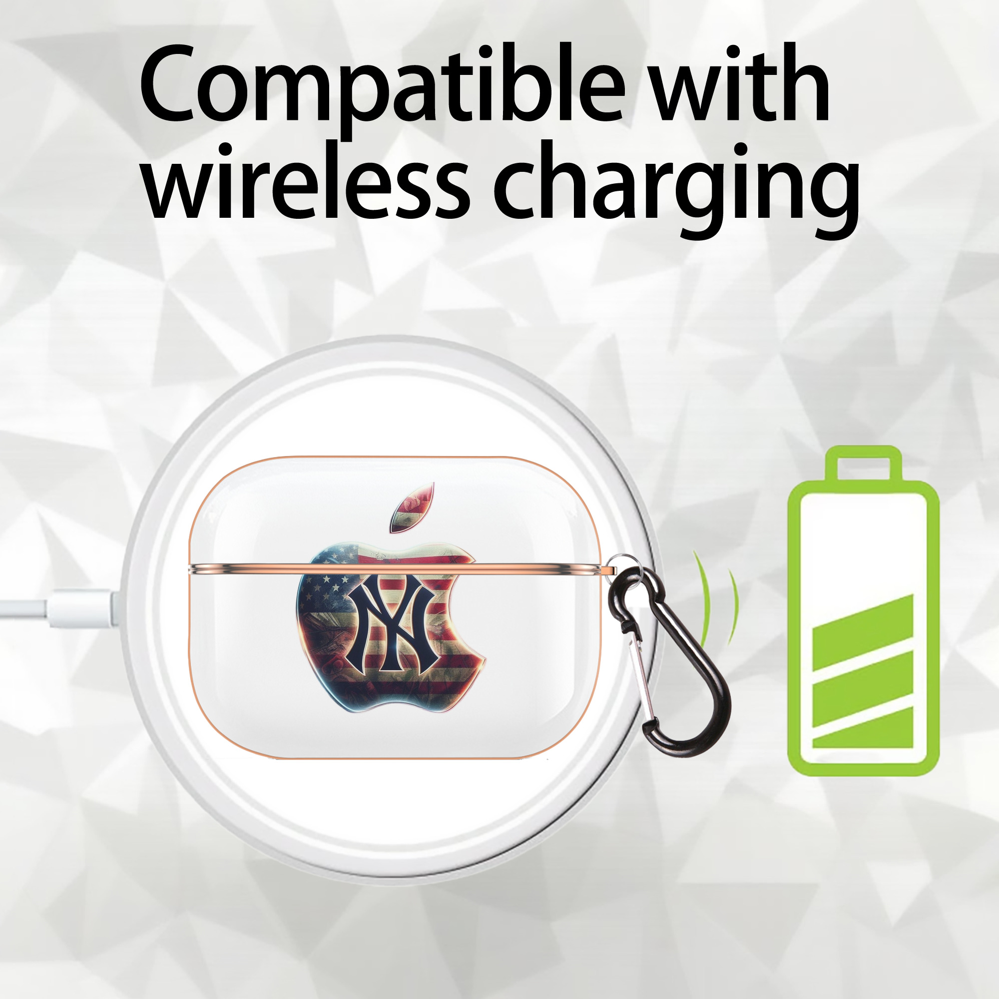 New York Yankees Apple US Flag AirPods Pro Protective Case Rose Gold, Flexible PC Material, Precise Fit, Anti-Slip Cover, Full Protection, Fingerprint Resistant, Washable With Keychain