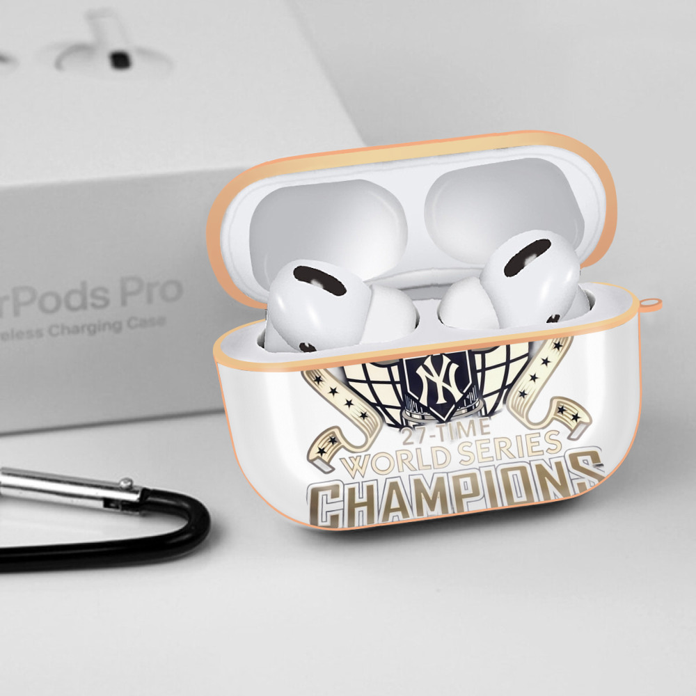 New York Yankees 2009 27th WS Champions Golden AirPods Pro Protective Case Rose Gold, Flexible PC Material, Precise Fit, Anti-Slip Cover, Full Protection, Fingerprint Resistant, Washable With Keychain