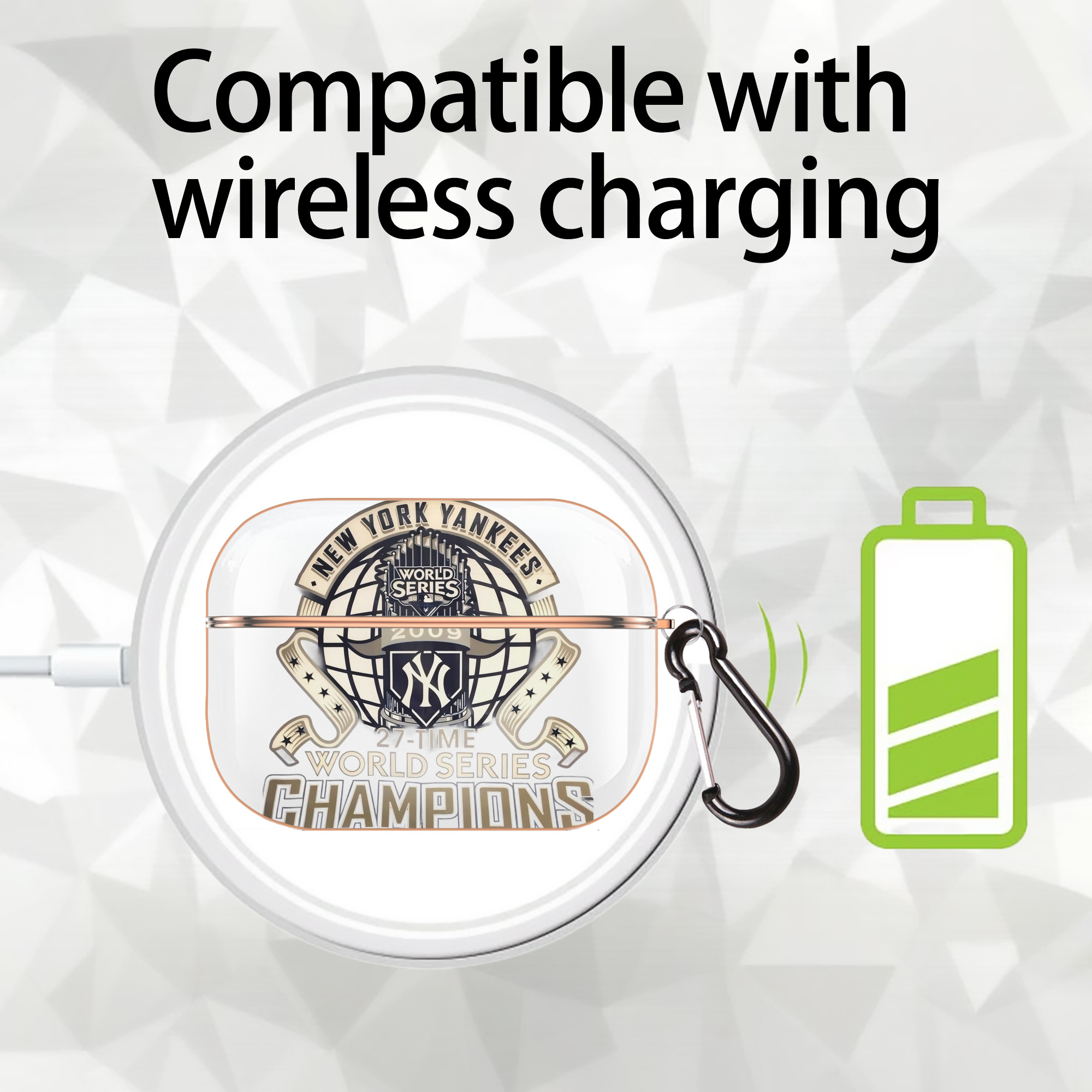 New York Yankees 2009 27th WS Champions Golden AirPods Pro Protective Case Rose Gold, Flexible PC Material, Precise Fit, Anti-Slip Cover, Full Protection, Fingerprint Resistant, Washable With Keychain