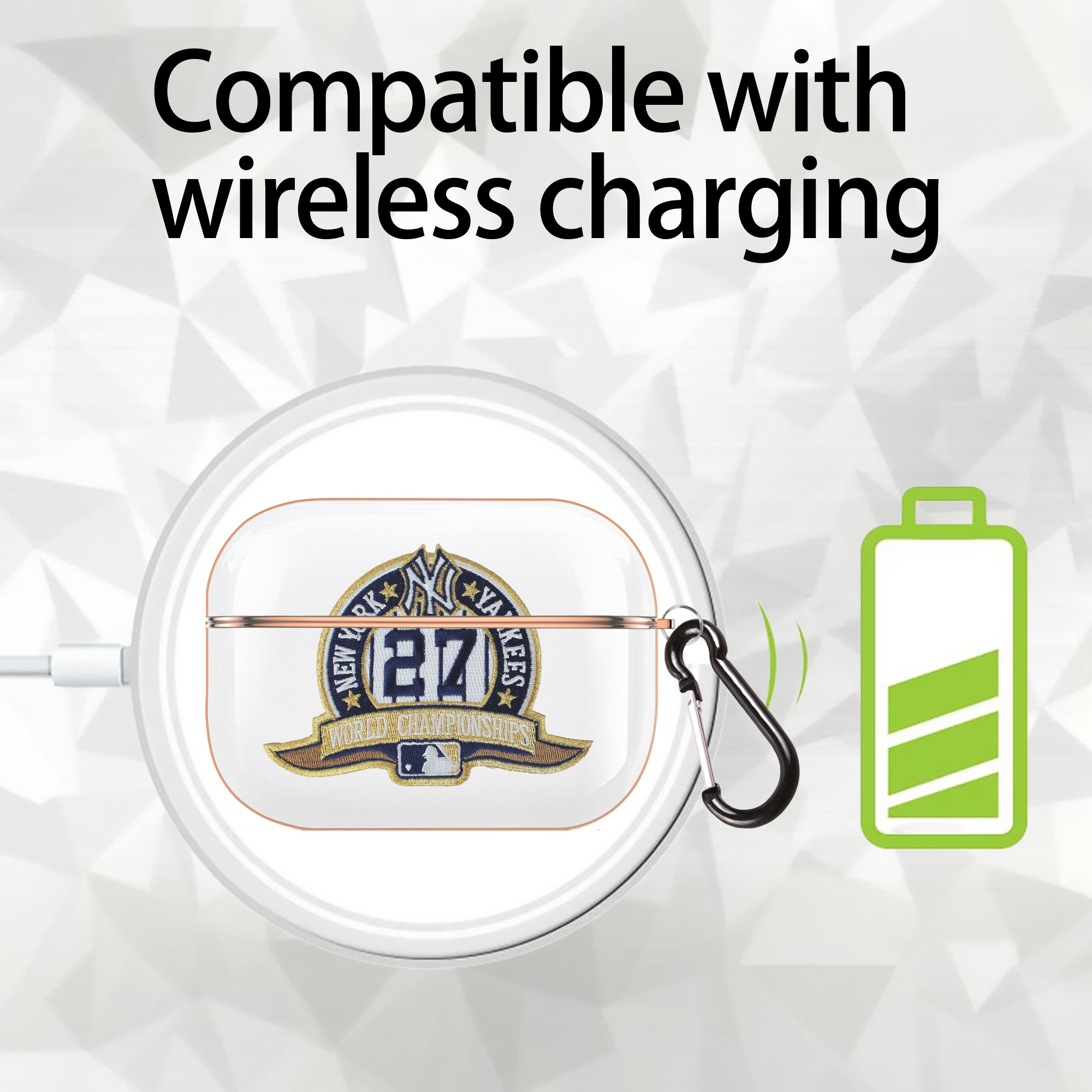 New York Yankees 271 AirPods Pro Protective Case Rose Gold, Flexible PC Material, Precise Fit, Anti-Slip Cover, Full Protection, Fingerprint Resistant, Washable With Keychain