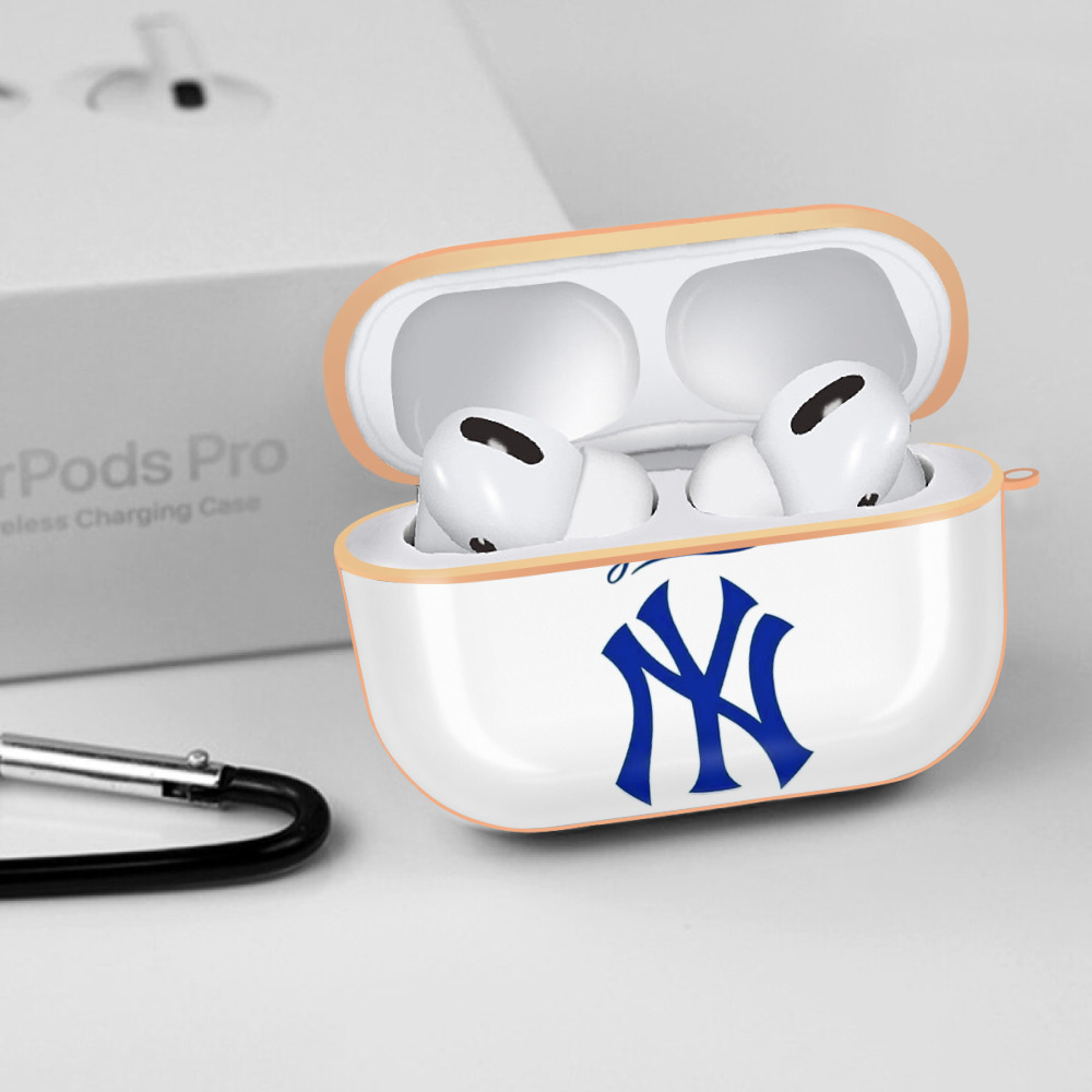 New York Yankees Blue Logo AirPods Pro Protective Case Rose Gold, Flexible PC Material, Precise Fit, Anti-Slip Cover, Full Protection, Fingerprint Resistant, Washable With Keychain